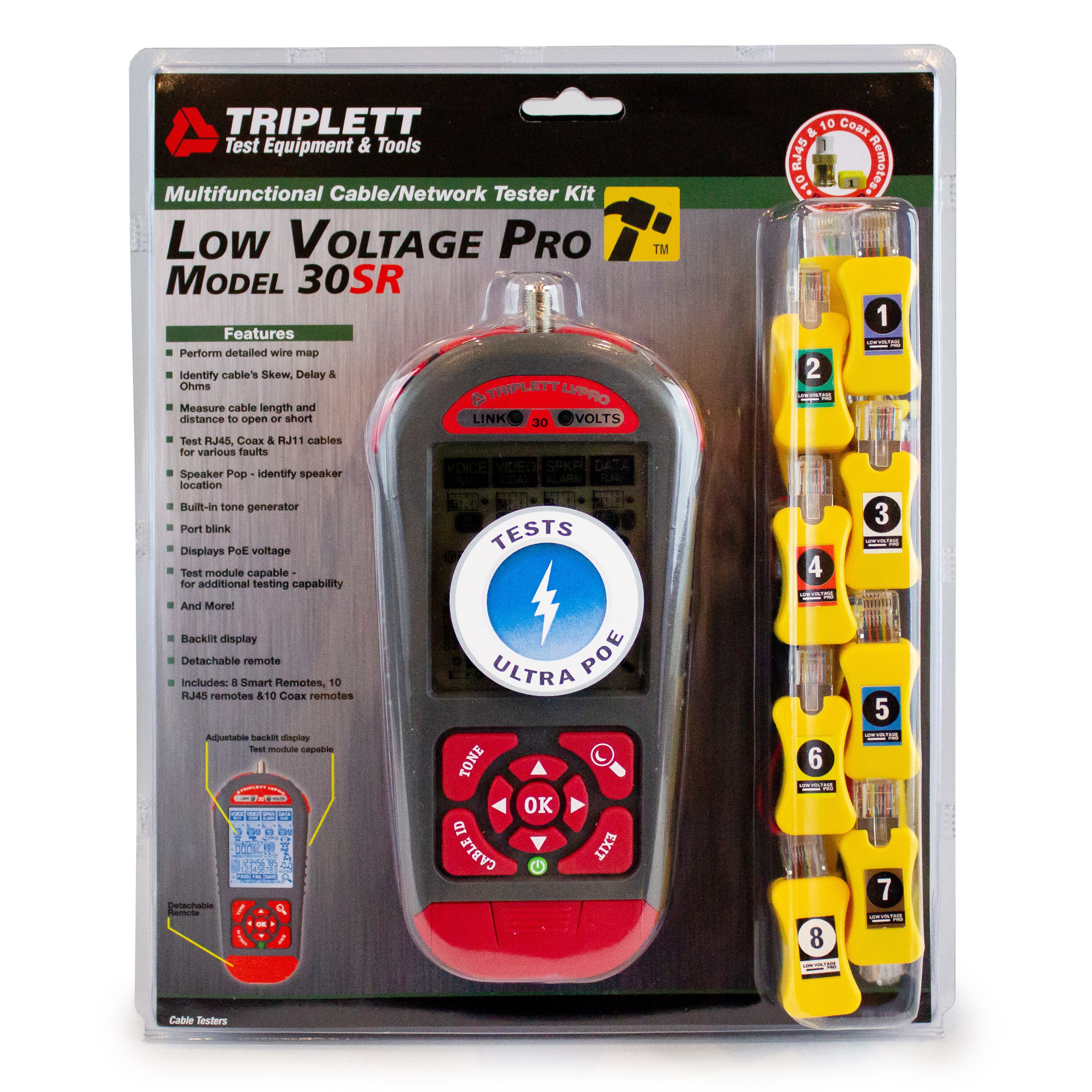 Triplett LVPRO30SR - Low Voltage Pro Multifunctional Cable/Network Tester Kit with Smart Remotes