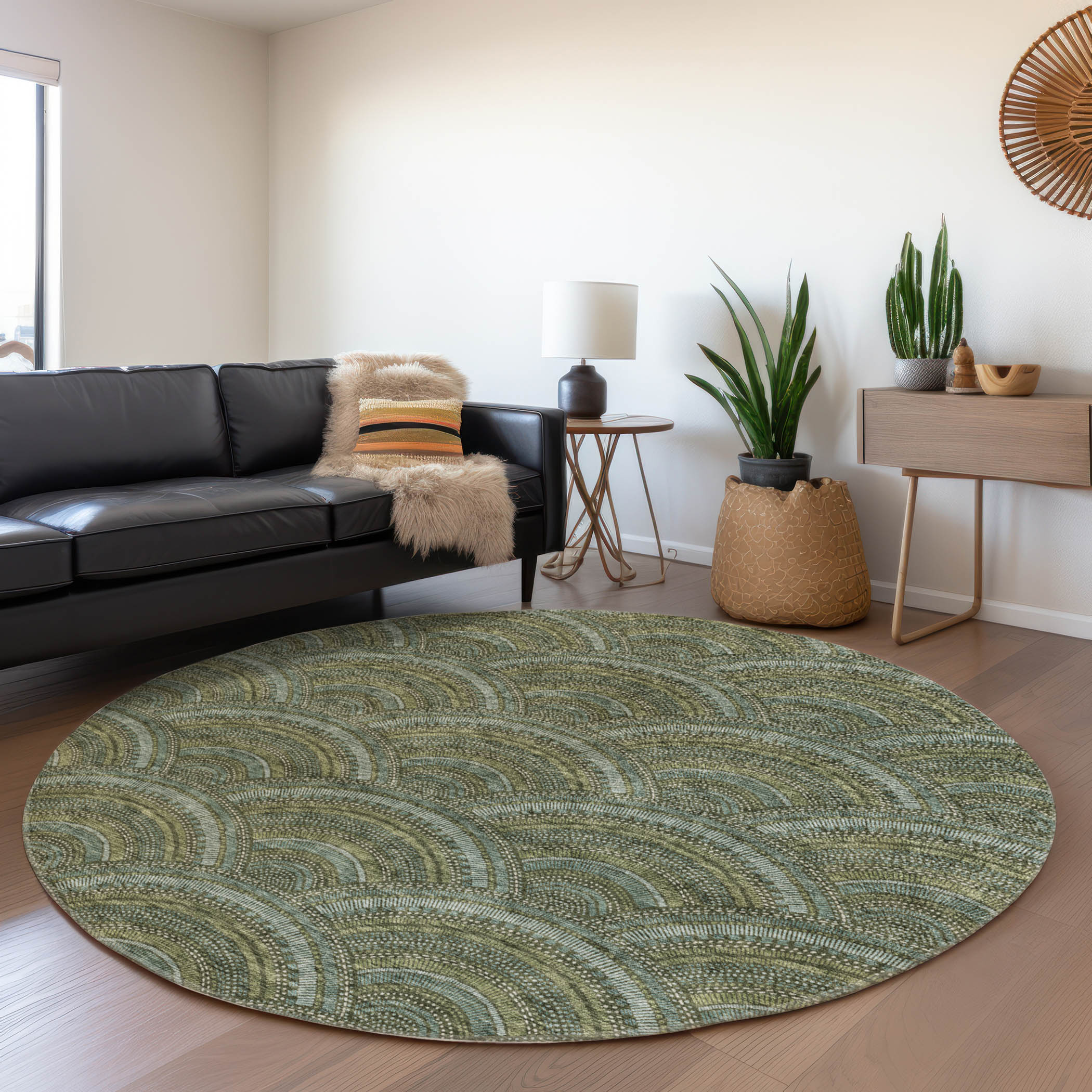 Addison Rugs ACN984OL8RO Chantille ACN984OL 8 x 8 (ft) Loomed Olive Round Indoor/Outdoor Geometric Machine washable Pet Friendly Area rug