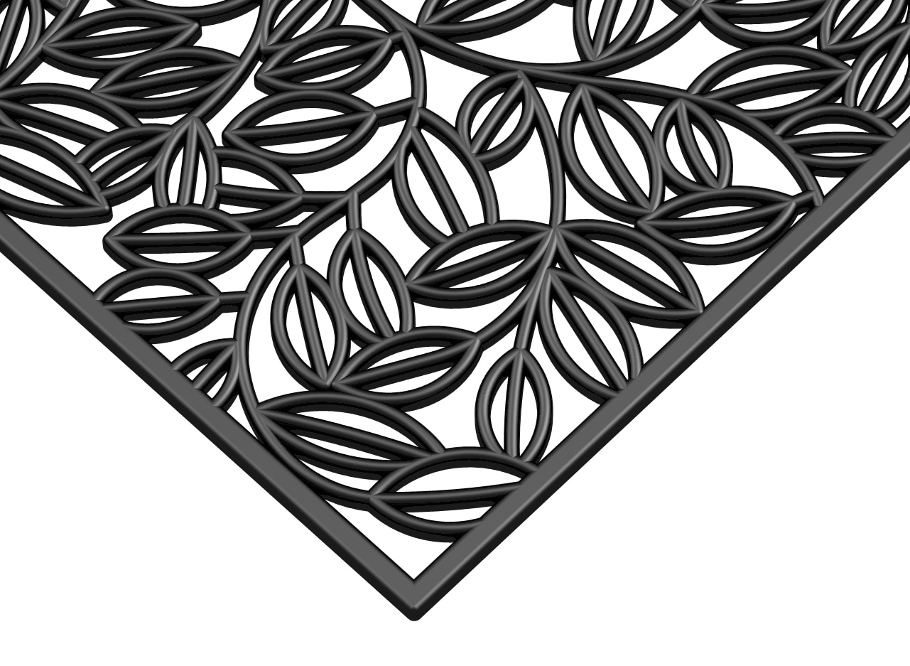 Black 18 x 30 Inch Rubber Outdoor Doormat with Vine Design