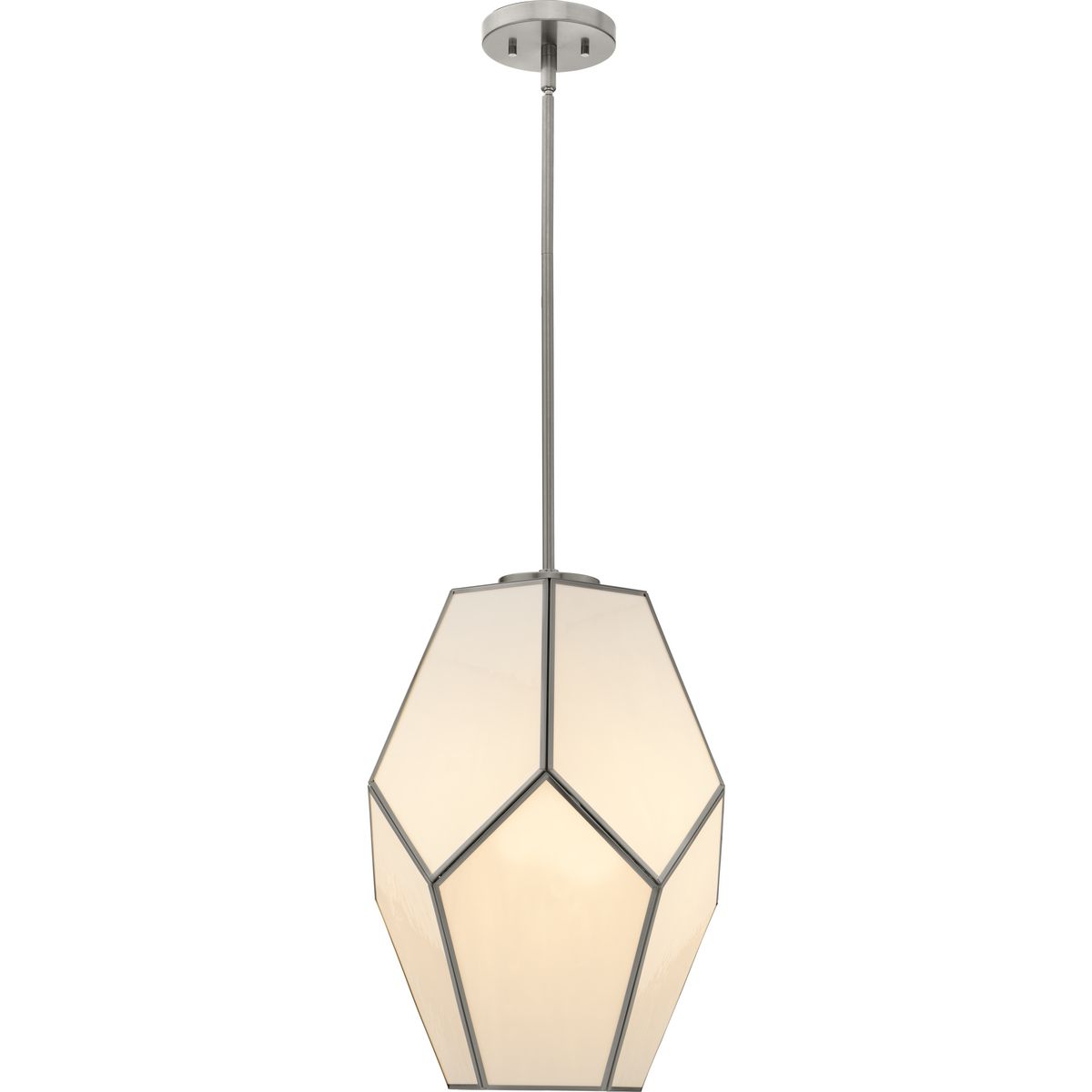 Latham Brushed Nickel Geometric Pendant Light with White Art Glass
