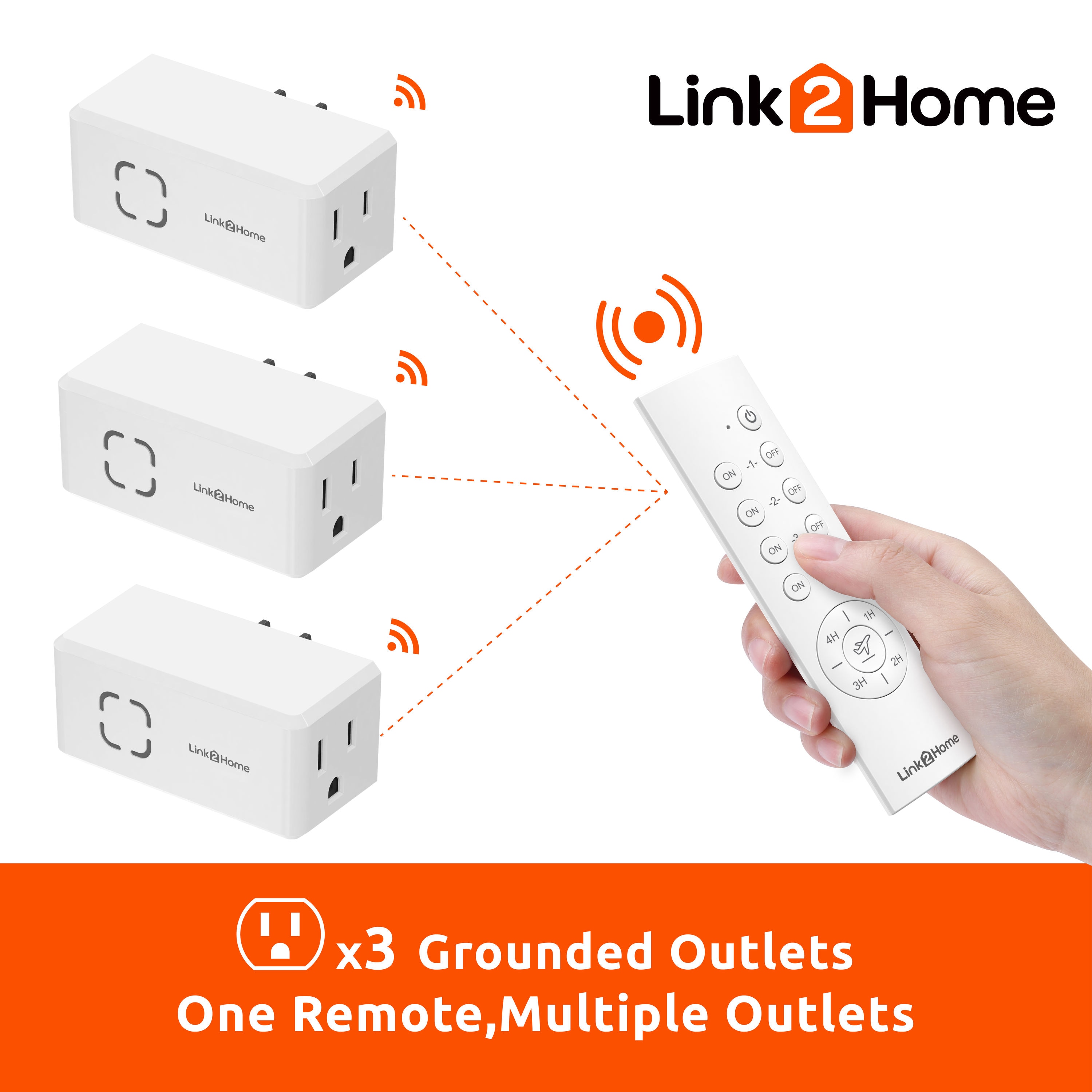 Link2Home Set of 3 Wireless Remote Control Indoor Outlets 