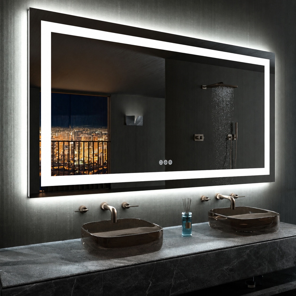 Lukvuzo  72 inch x 40 inch RGB LED bathroom mirror with lights anti fog dimmable smart vanity mirror multiple light modes memory function