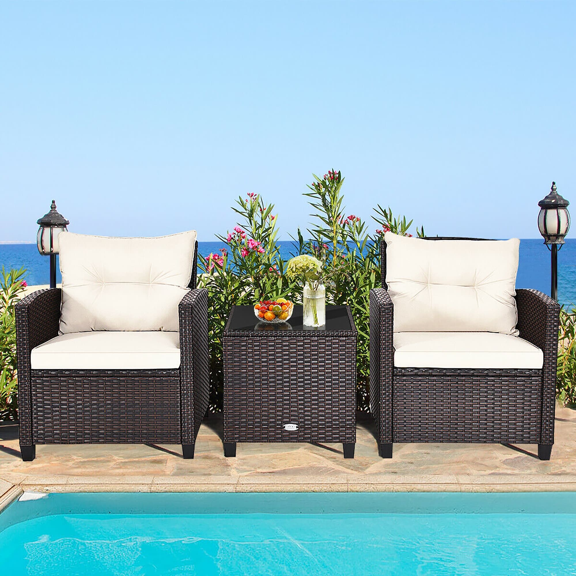 BABOOM Outdoor Furniture Sofa Set 3-Piece Rattan Patio Conversation Set ...