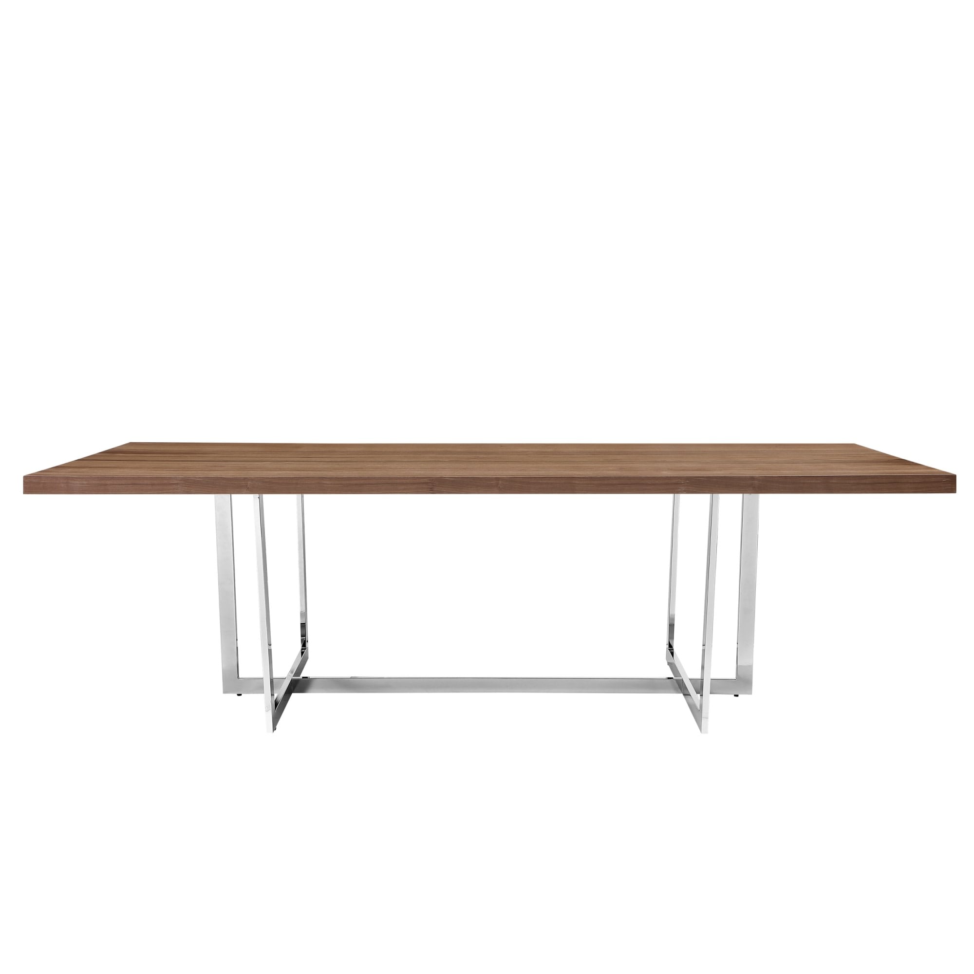 Inspired Home DT122-09WNL-LS Davian Walnut/Chrome Contemporary/Modern Dining Table, Wood Veneer with Polished Chrome Metal Base 94.5-in L x 30-in H
