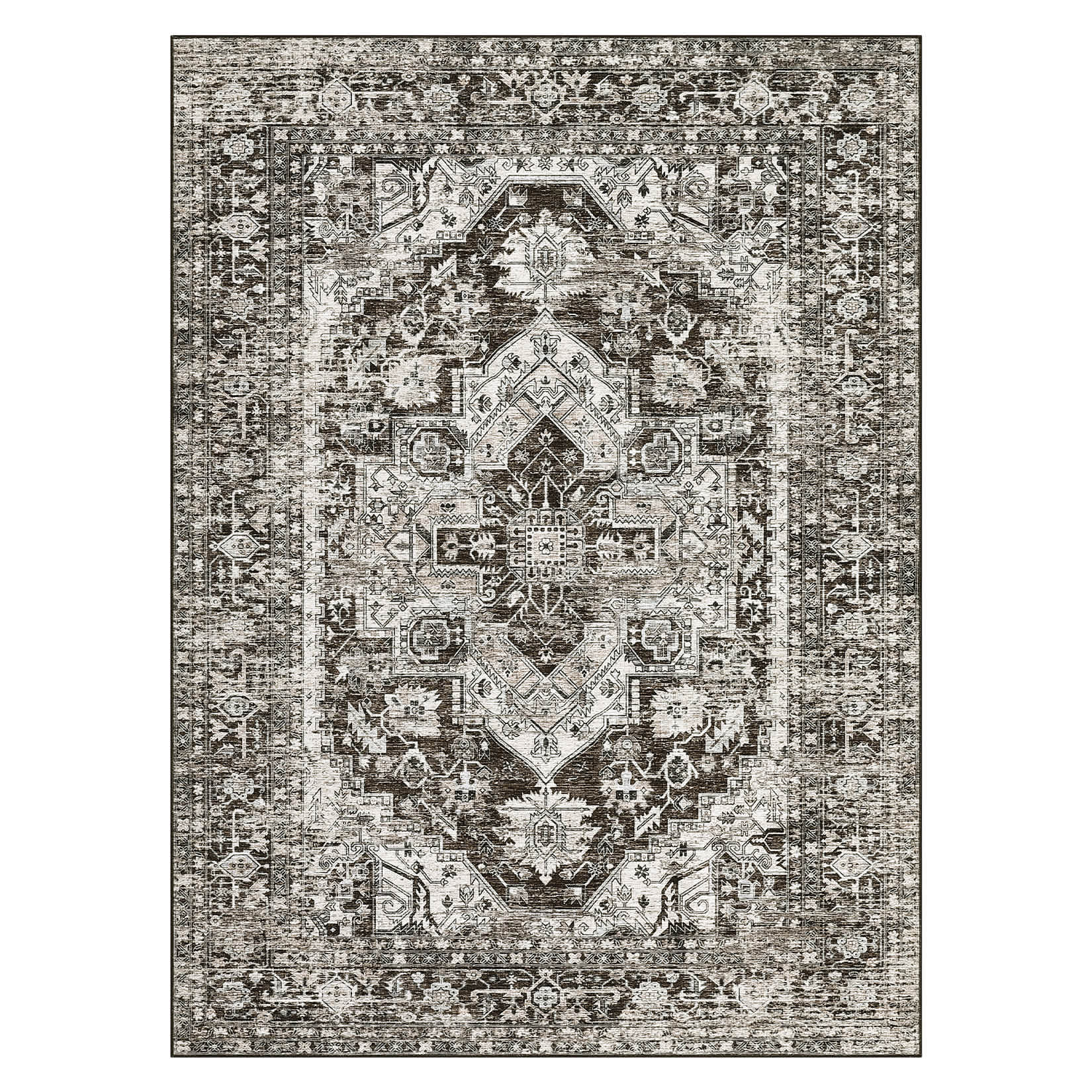 Qeetex LSN-PHO-0ZTBGJA8 6 x 9 ft Polyester Orange Rectangular Hallway Bathroom Entryway Kitchen Office Foldable Flower Printed Persian Washable Area Rug