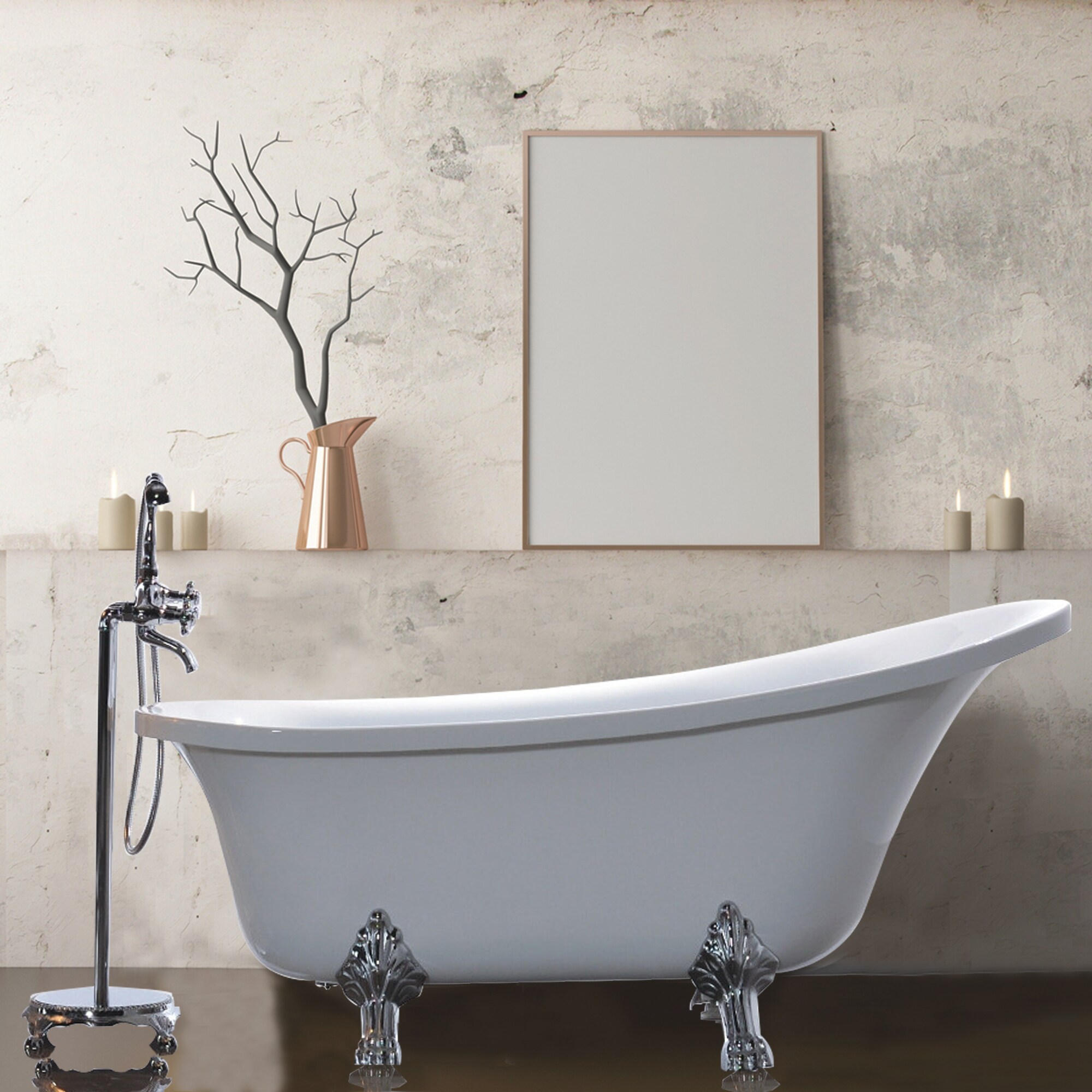 Pantin 69" White Acrylic Clawfoot Freestanding Bathtub