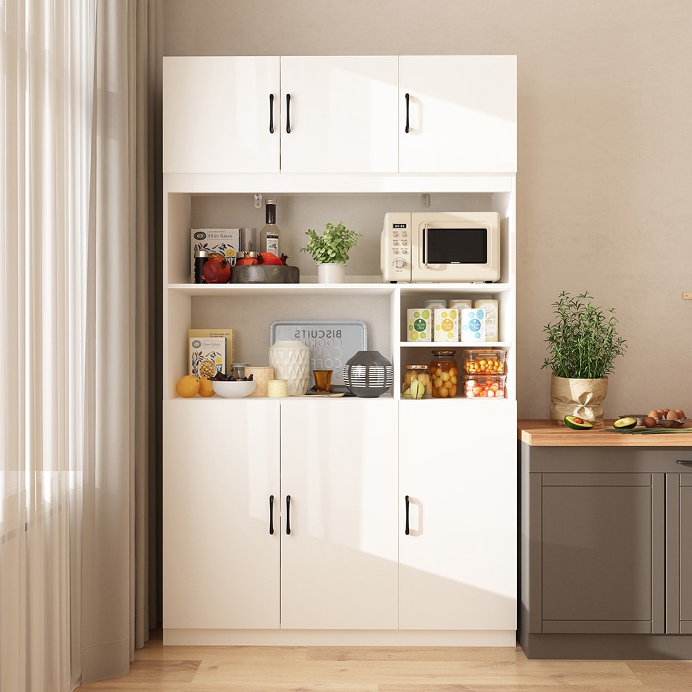 Homsee V-KF260050-01 Elegant Modern Kitchen Pantry Cabinet with Hutch Adjustable Shelves Open Countertop and Durable Storage Solution for Organized Kitchen and Dining Areas