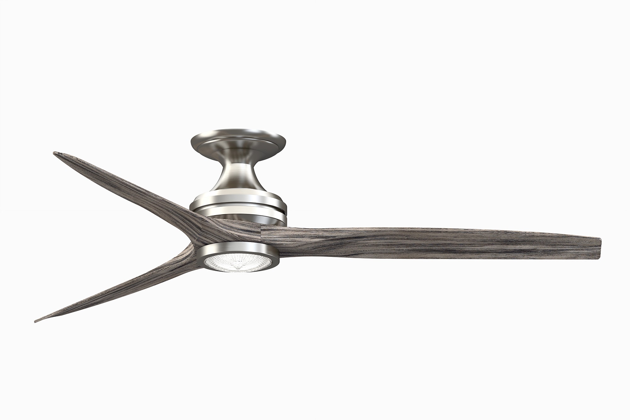 Fanimation FP6721BBN-60WE-LK-F Spitfire 60-in Integrated LED Outdoor Flush Mount Brushed Nickel with Weathered Wood Blades Propeller Ceiling Fan With Light - Remote Included ( 3 -Blade )