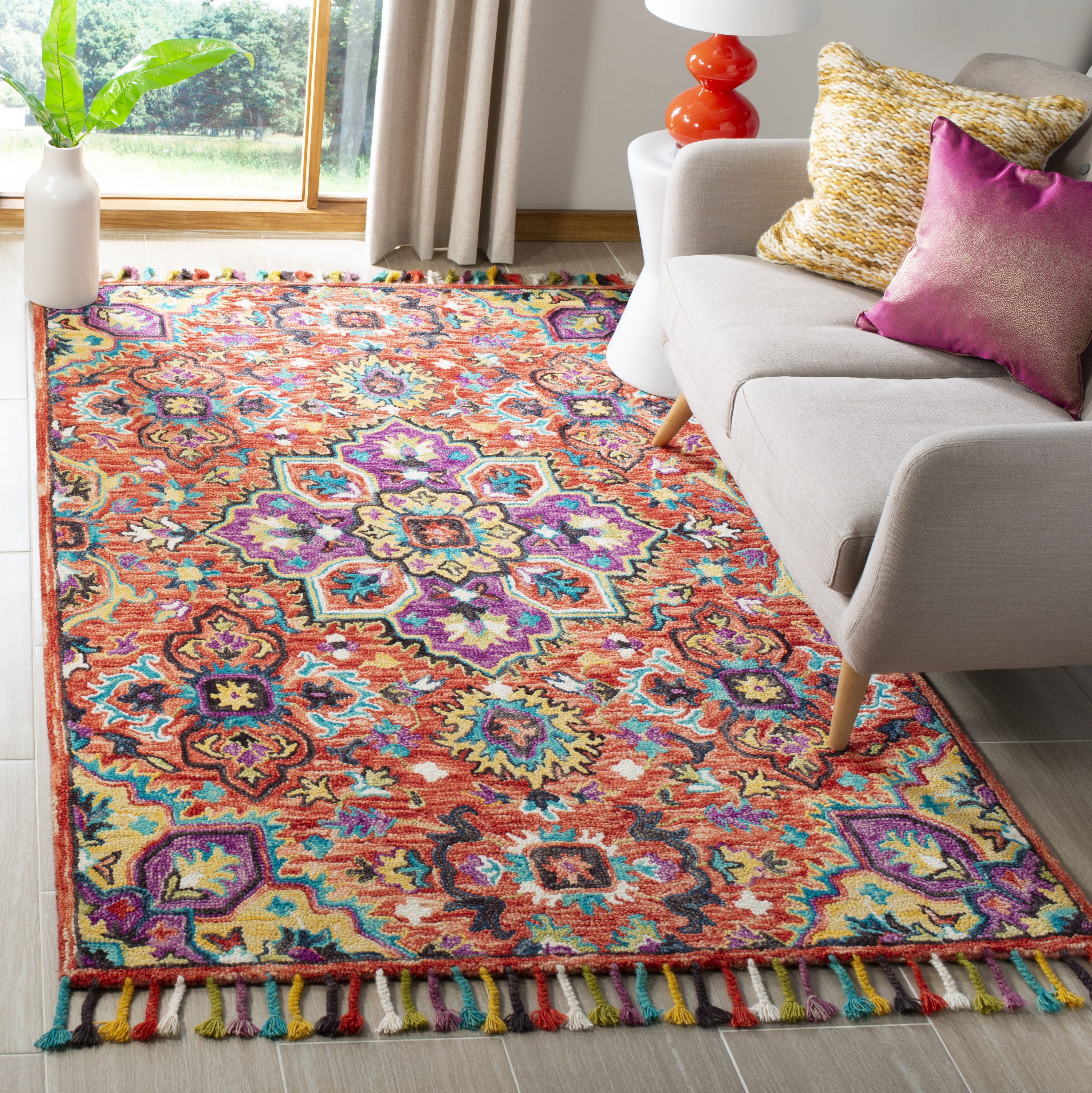 Safavieh Bellagio Merida 2 x 3 Pink/Ivory Indoor Floral/Botanical Farmhouse/Cottage Handcrafted Throw Rug