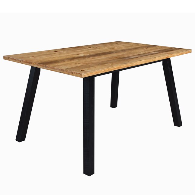 AndMakers Oslo Brown Rustic Dining Table, Reclaimed Wood with Black ...