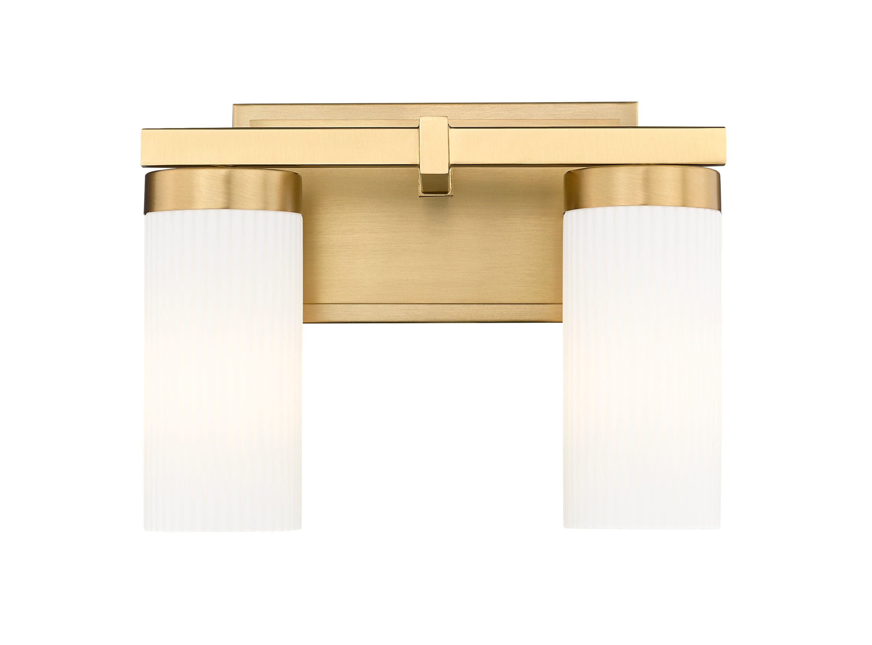 Modern Gold Vanity Light with Frosted White Glass Cylinders