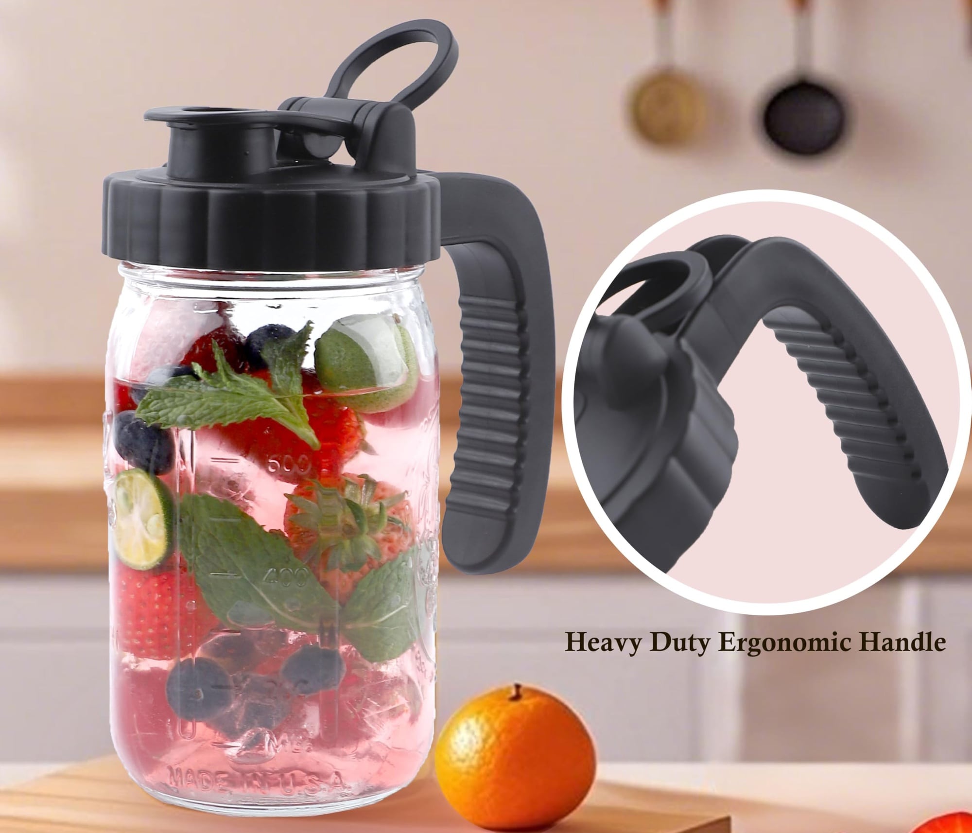 LILILIAN FMY 32 Oz Glass Mason Jar Pitcher One Quart Wide Mouth Water ...