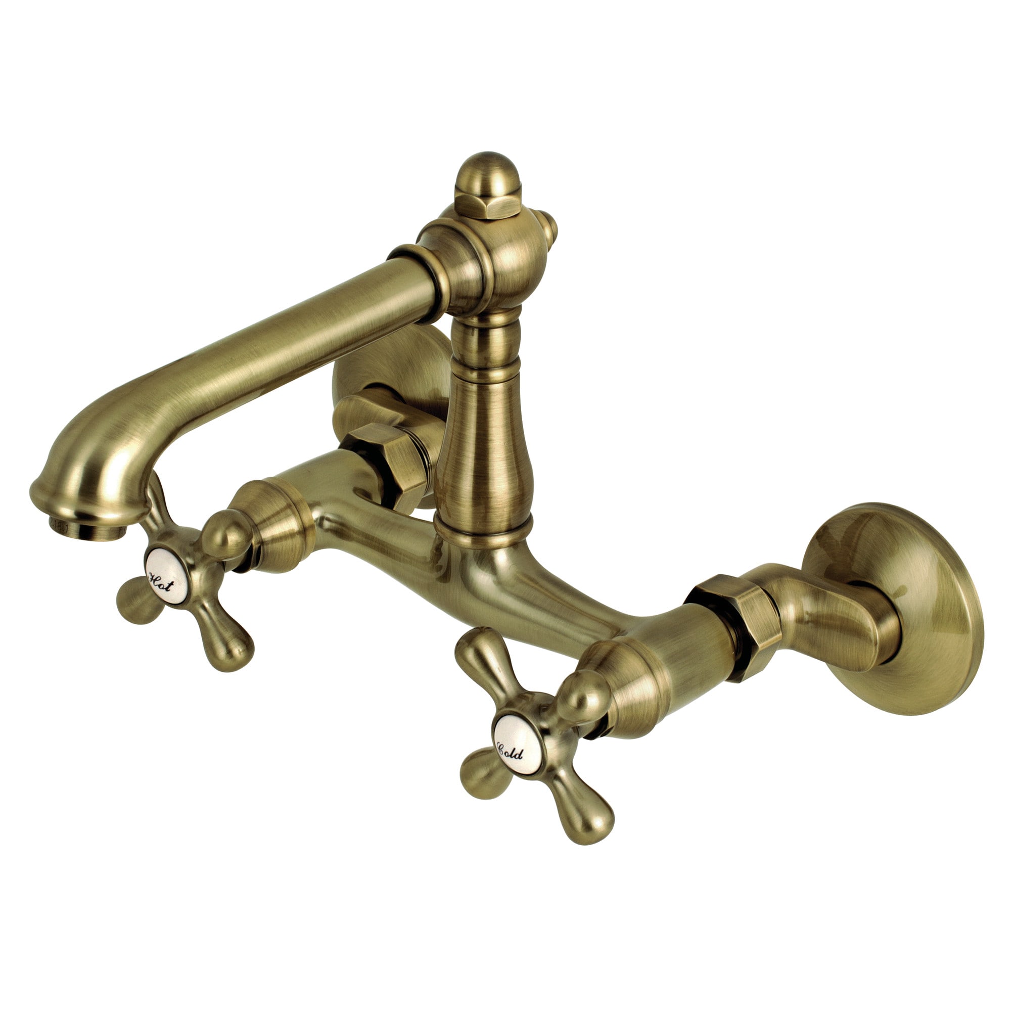 Kingston Brass WLKS7223AX English Country Antique brass Double Handle Wall-mount Kitchen Faucet