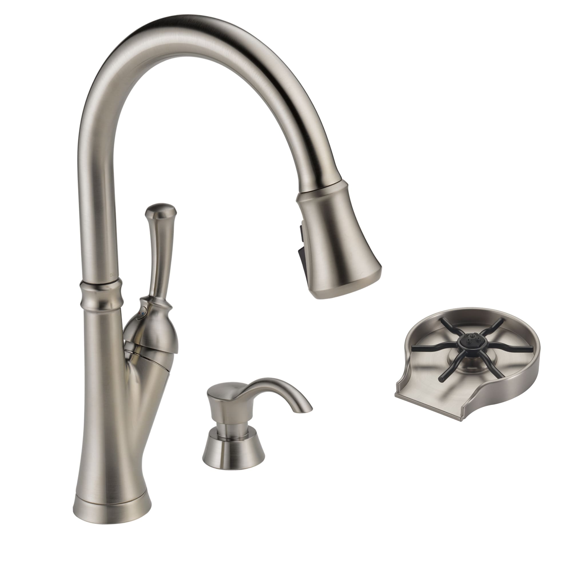 Delta Savile Stainless 1-Handle Deck-Mount Pull-Down Handle Kitchen Faucet (Deck Plate Included) with Spotshield Stainless Faucet Glass Rinser