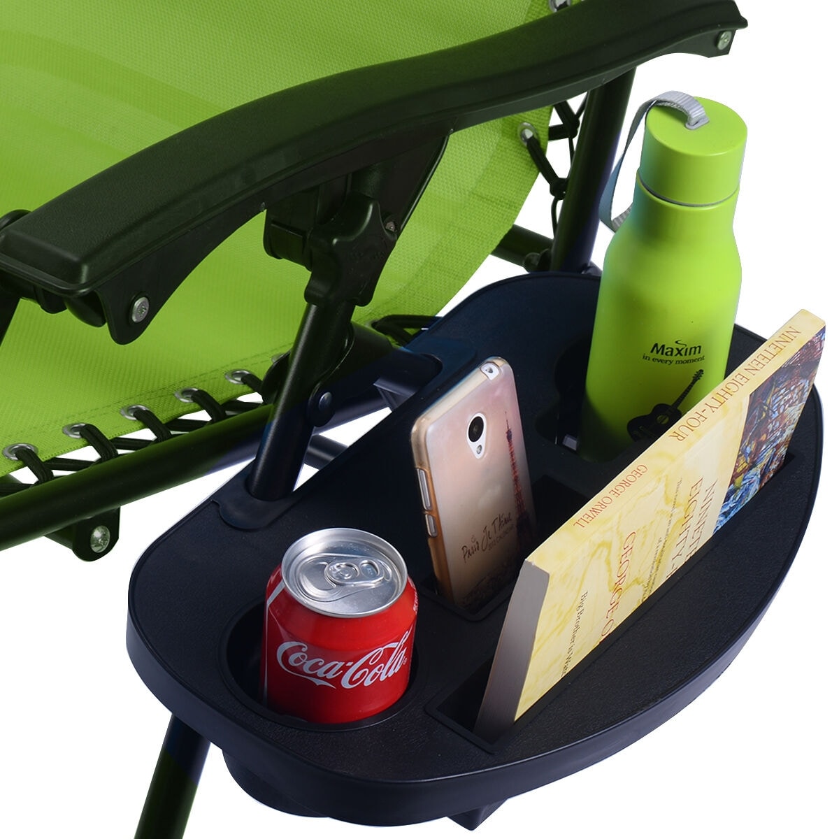 Green Steel Zero Gravity Reclining Lounge Chair with Cup Holder
