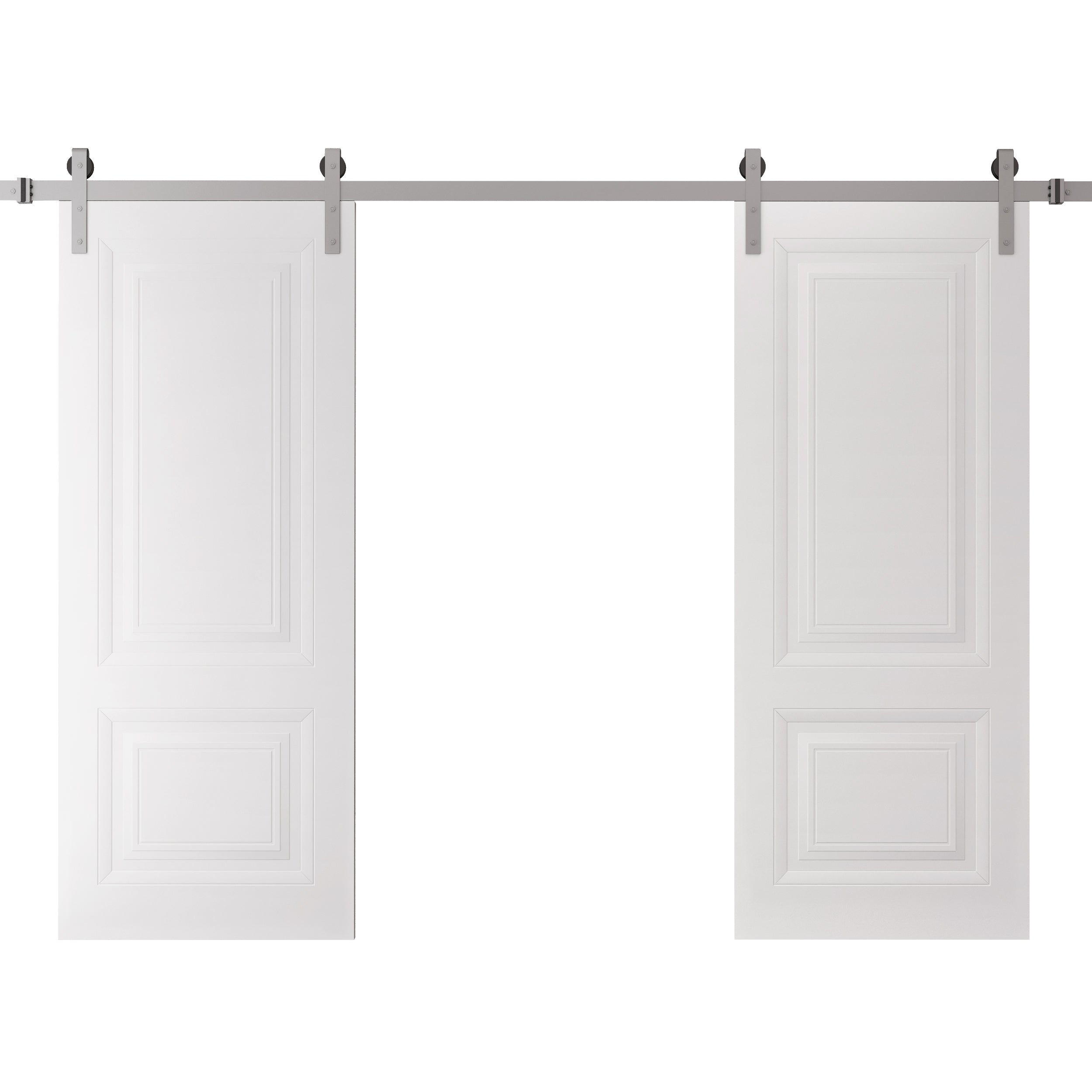 SARTODOORS SELECT2249DBSSN72 Double Barn Door 72 x 80 inches - SELECT 2249 White - 13FT Silver Rail Track Set - Solid Panel Interior Doors