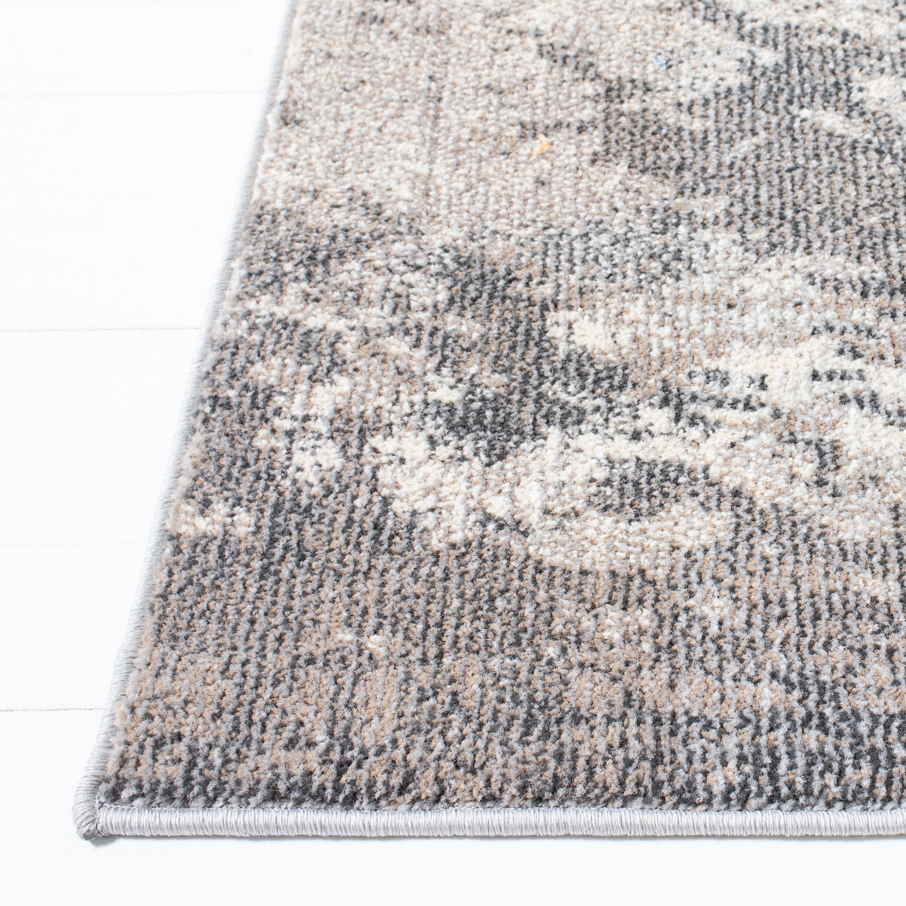 Beige and Grey Abstract 3' x 5' Synthetic Area Rug