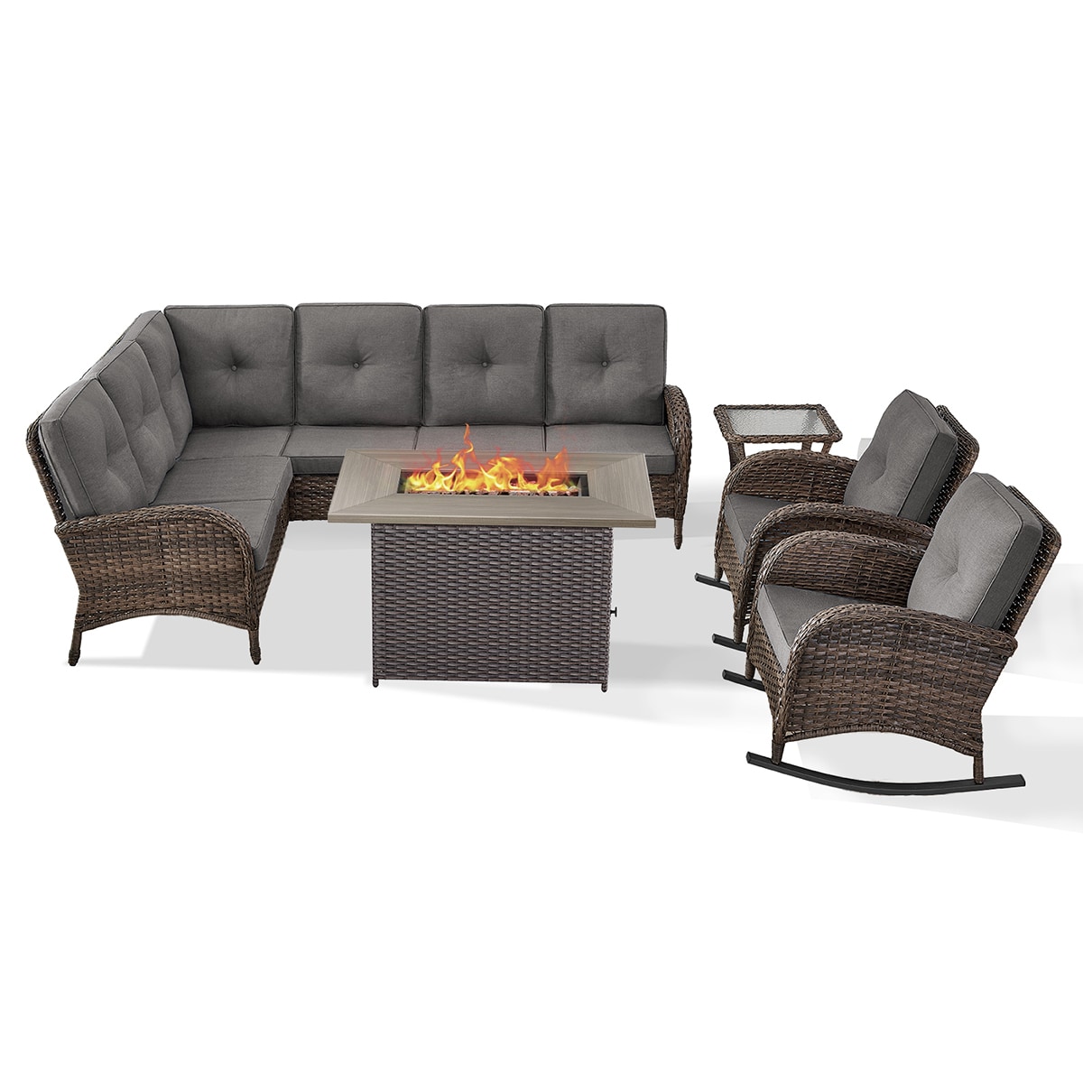 Rilyson FS130144086-3 KEY WEST 5 -Piece Woven Patio Conversation Set with Gray Cushions