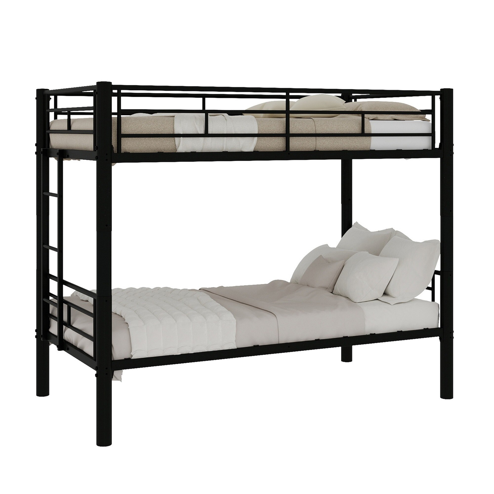 UOI Twin Size Black Iron Metal Bunk Bed Frame with Ladder and Guardrail for Kids Boys Girls Convertible to 2 Beds