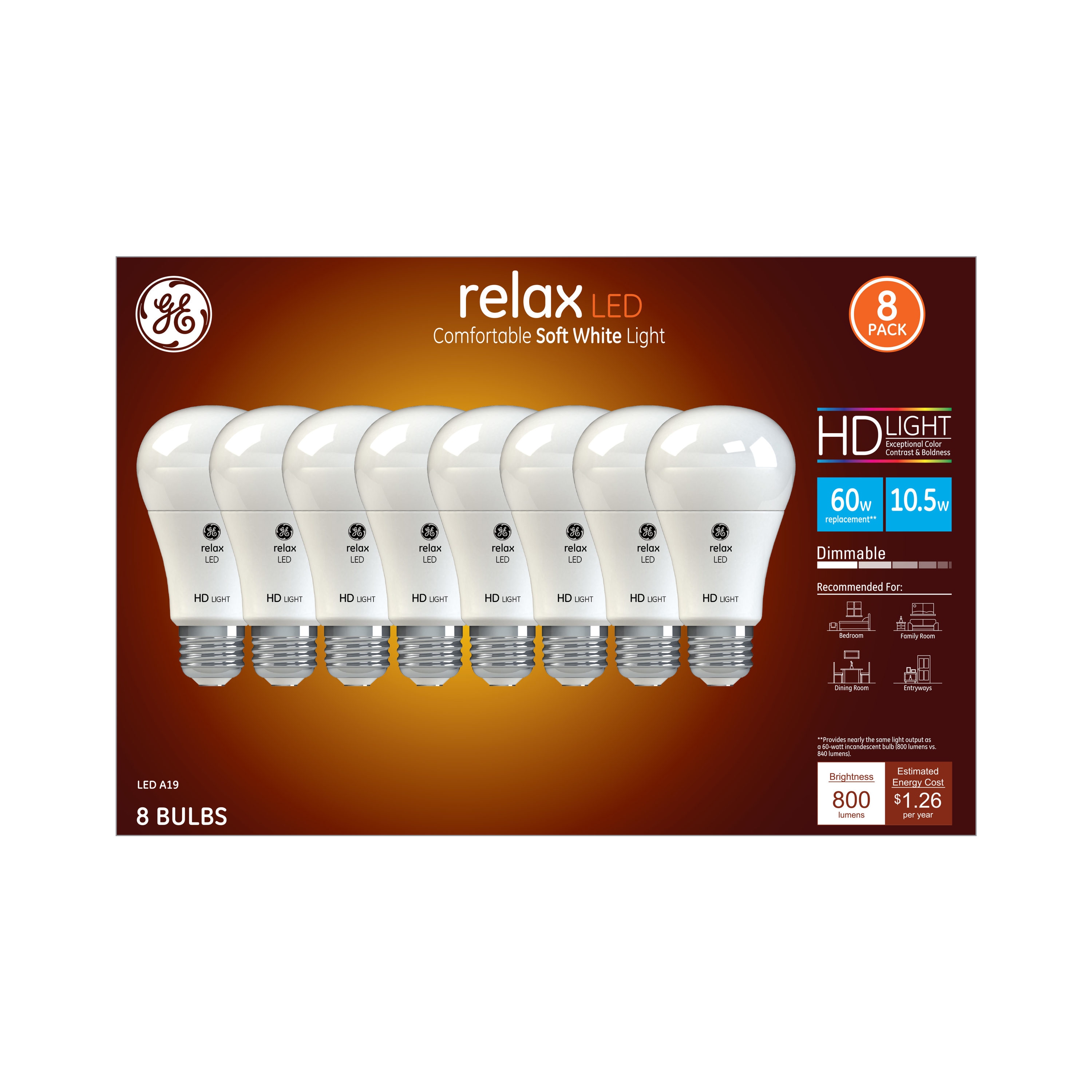 GE Relax 60 Watt EQ A19 Soft White Medium Base E 26 Dimmable LED