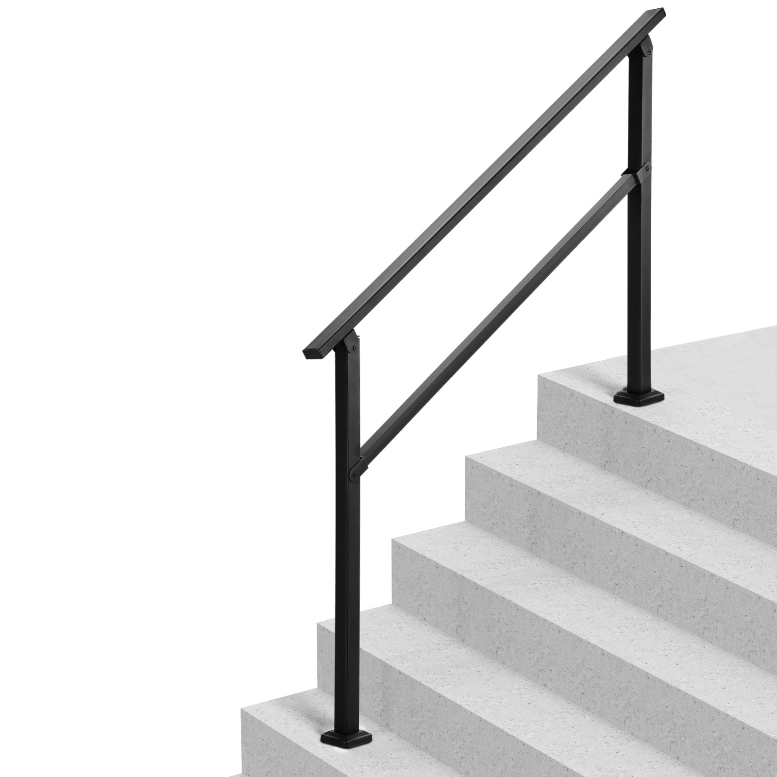 VEVOR Outdoor Handrails for Steps 4-5 Step Stair Rail Kit Black Square Tube with Horizontal Bar Carbon Steel Support Rails for Seniors Concrete and Deck Stairs Easy Installation