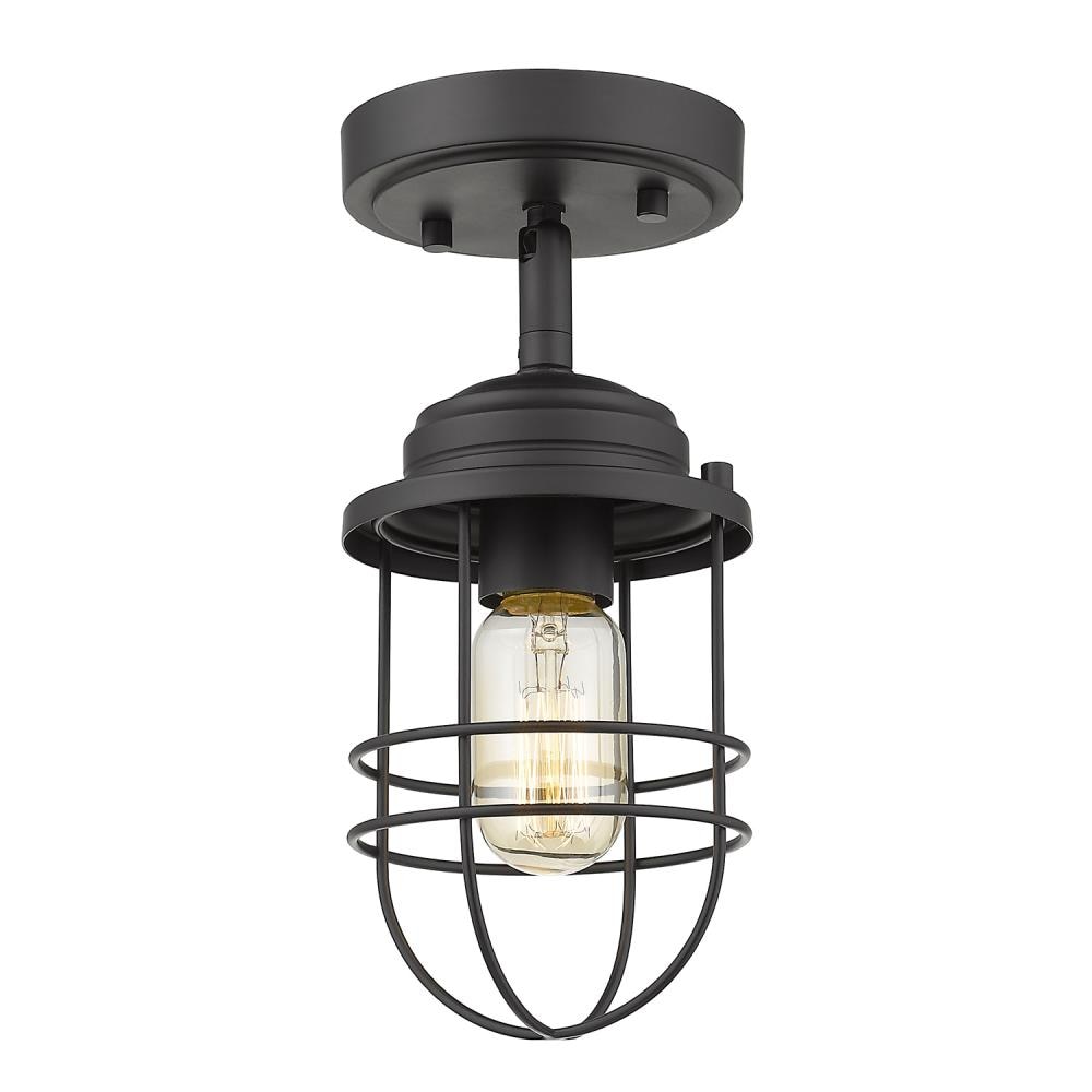 Golden Lighting 9808-SF BLK Seaport 1 -Light 4.75-in Polished Black Semi Flush Mount Light