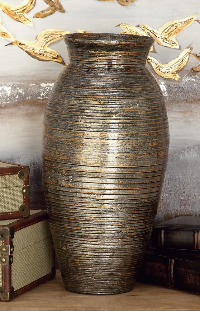 20" Dark Brown Textured Bamboo Wood Vase