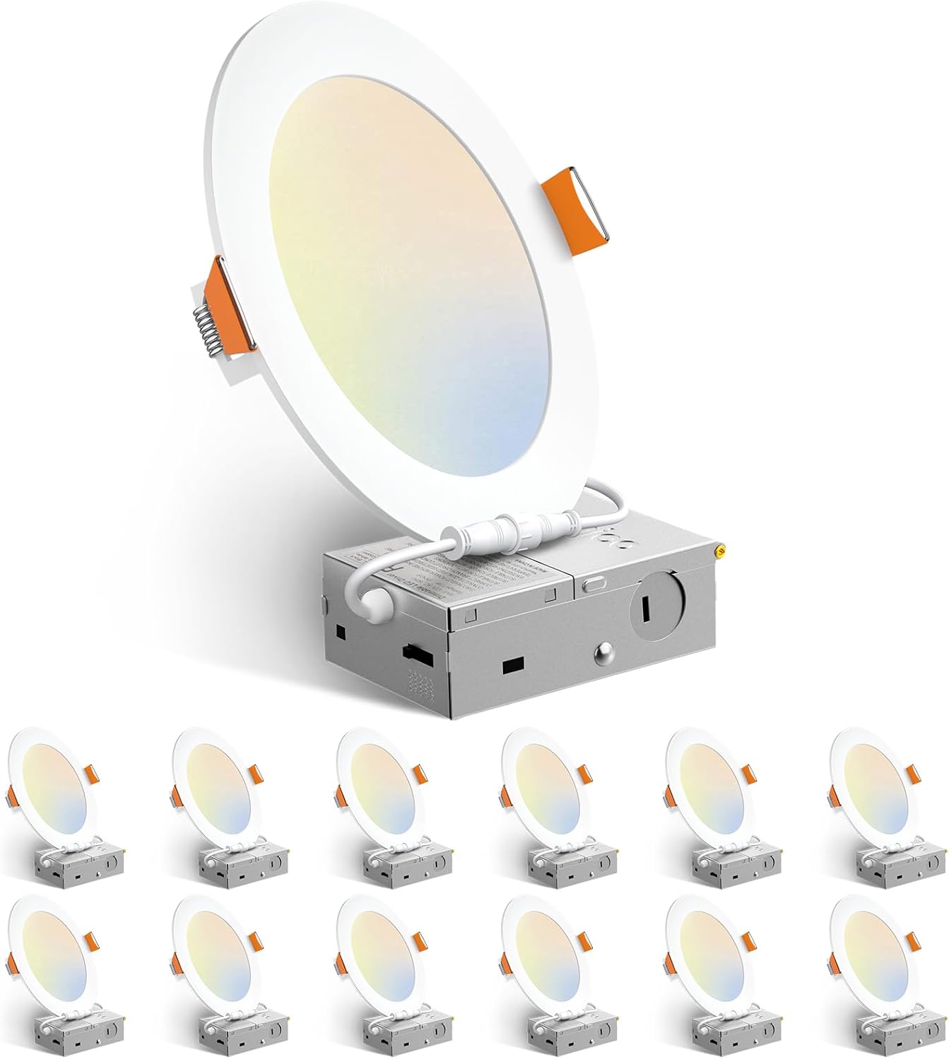 Amico  6 in 24 Pack Ultra-Thin LED Recessed Ceiling Light 5CCT Selectable Dimmable Canless Wafer Downlight IC Rated