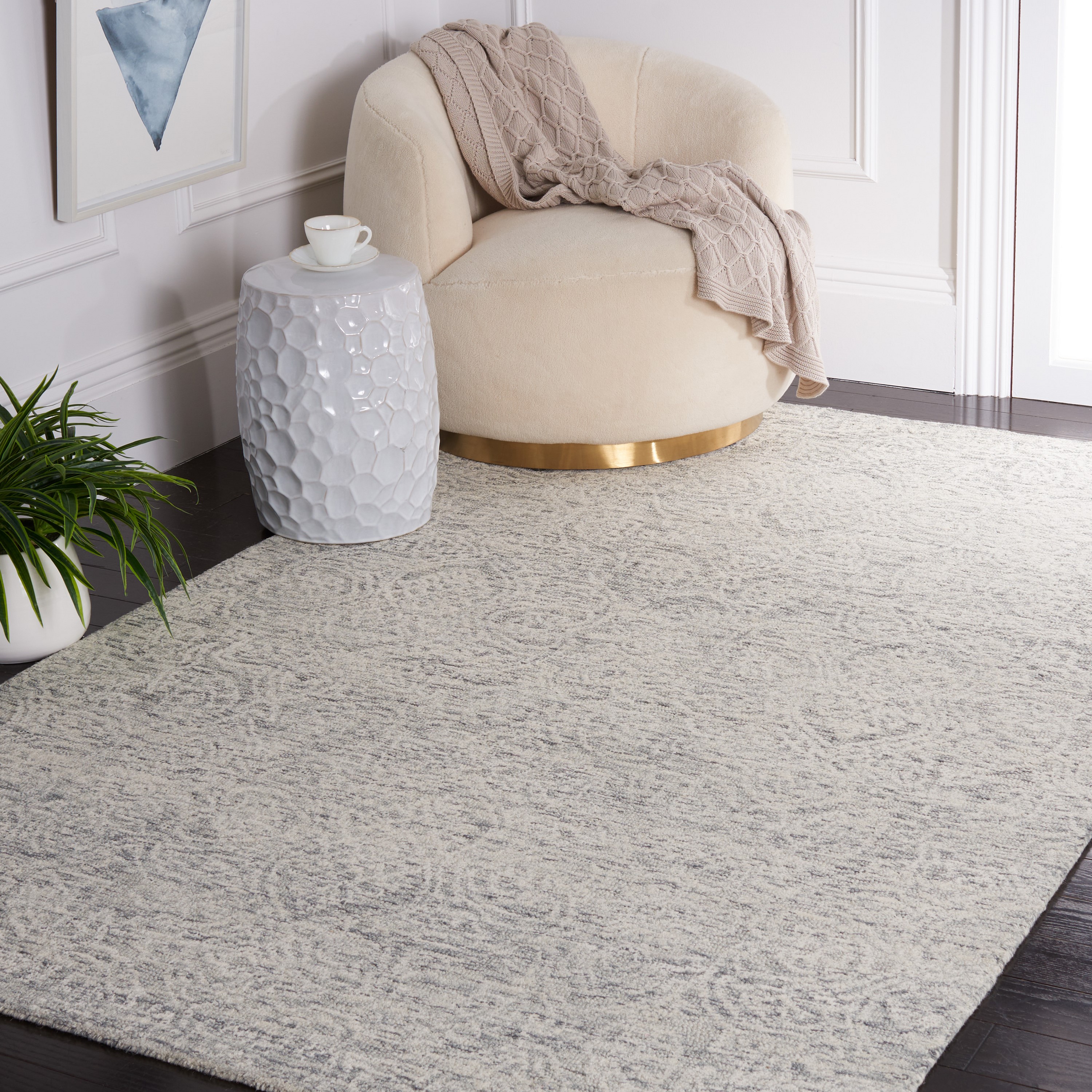 Safavieh MET998H-5 Metro Lorenzina 5 x 8 (ft) Tufted Wool Dark Gray/Ivory Rectangular Indoor Floral/Botanical Farmhouse/Cottage Area rug