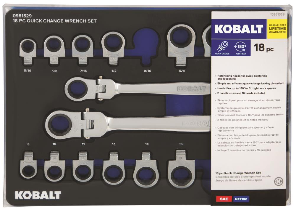 Kobalt 18-Piece Set 12-point Standard (SAE) and Metric Flexible Head  Ratchet Wrench at