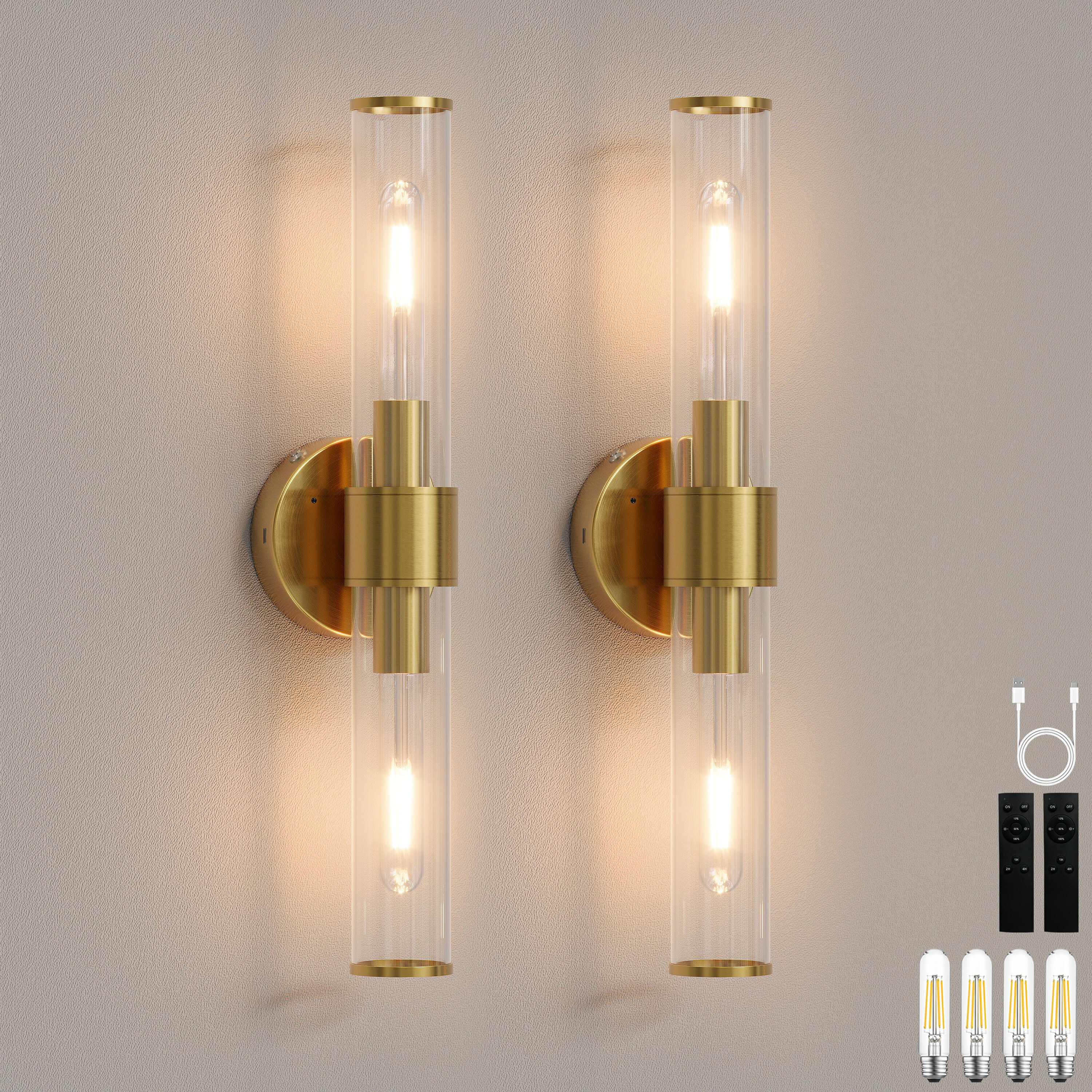 Lumiquesce 20 Inch Modern Rechargeable Wall Sconce With Remote and Bulbs