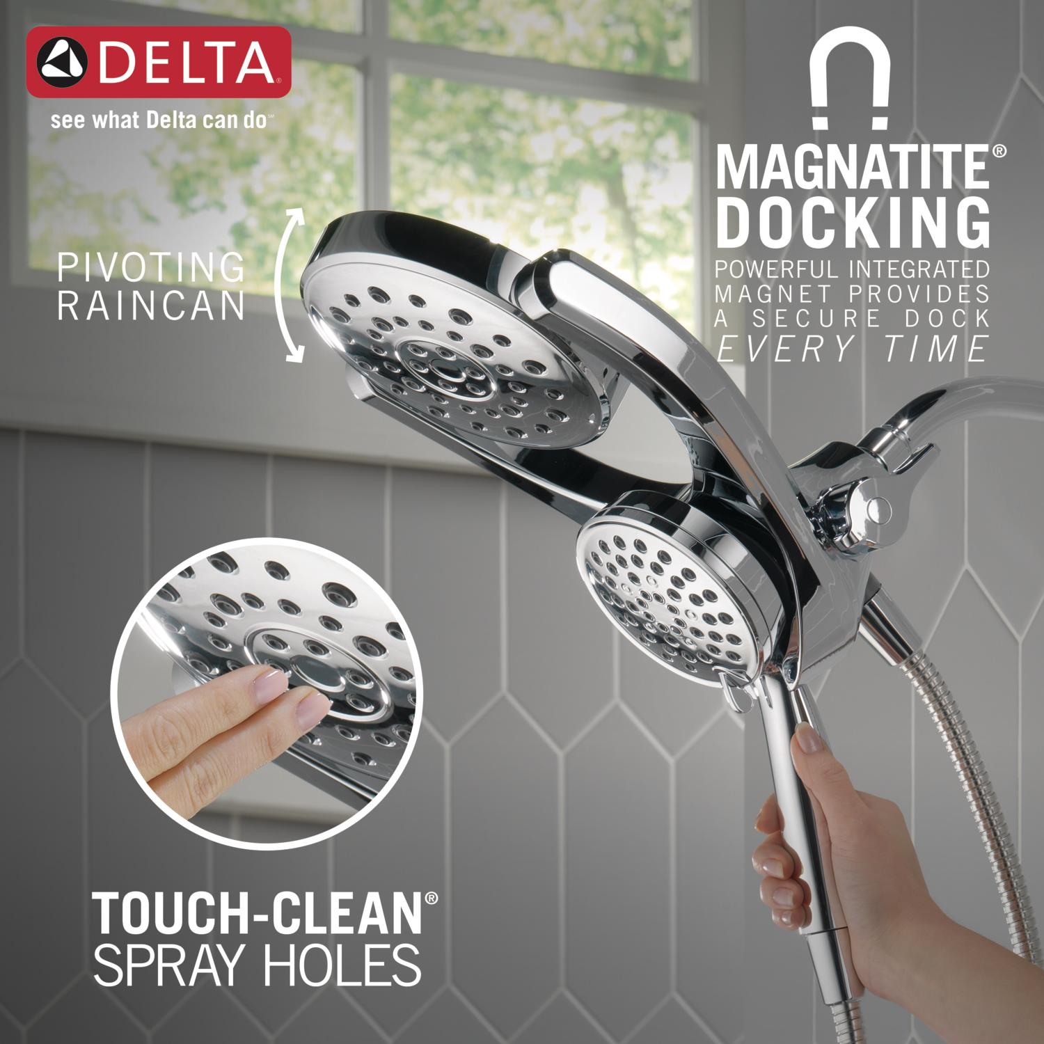 Delta HydroRain Chrome Round Rain Shower Head Dual/Combo Shower Head 2. ...