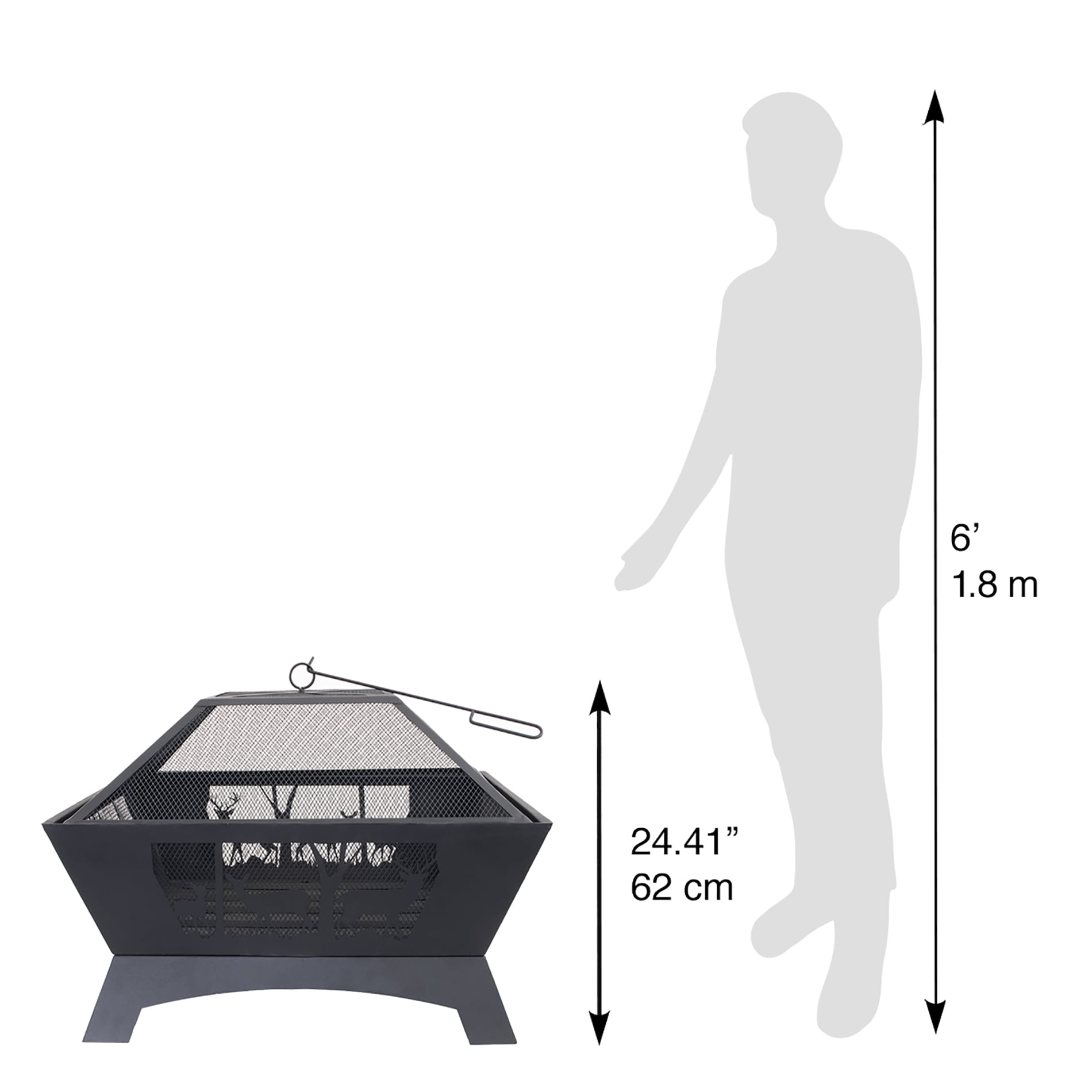 Black Steel 28" Square Wood-Burning Fire Pit with Decorative Cutouts