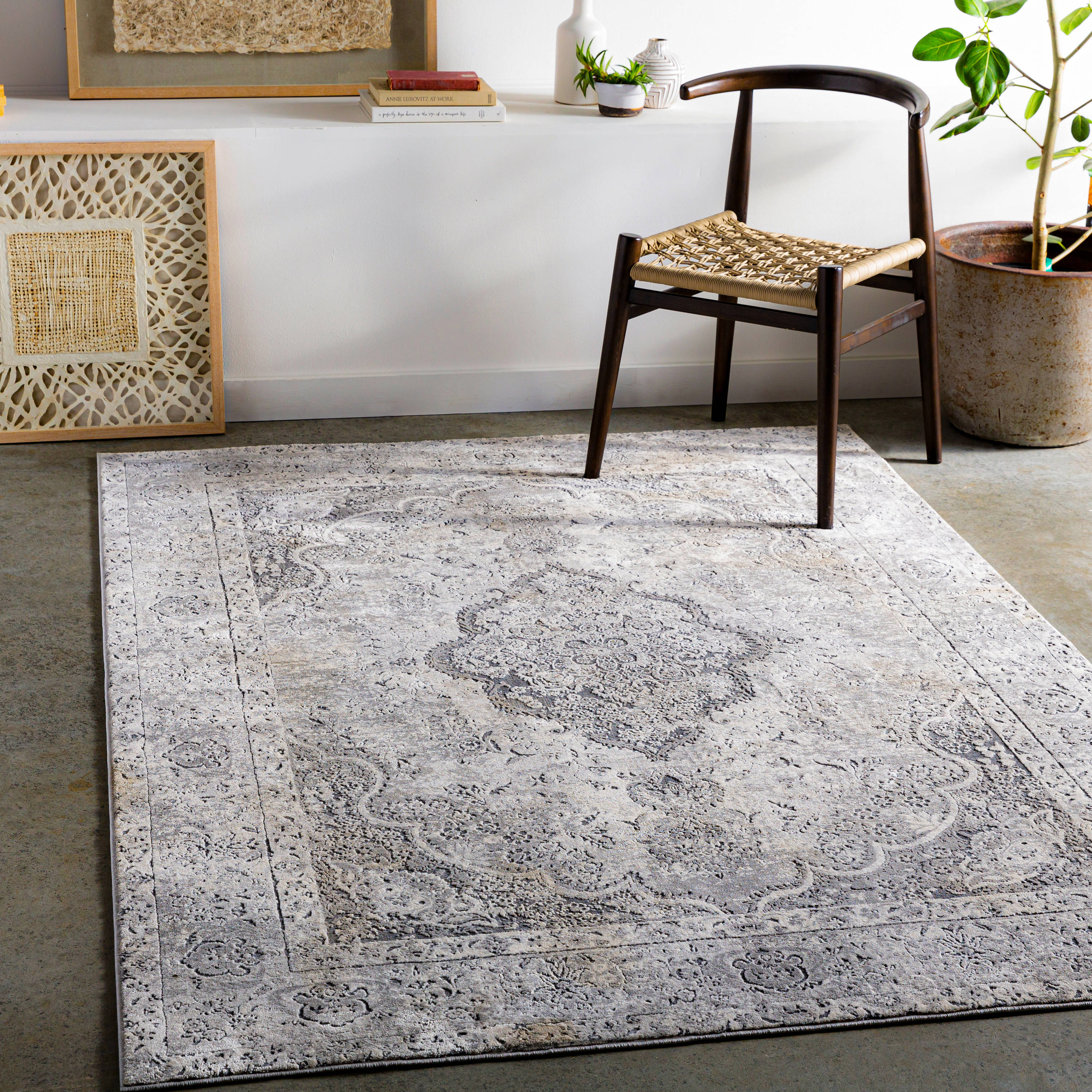 Surya AIS2319-5373 Aisha 5 X 7 (ft) Medium Gray Indoor Medallion Oriental Area Rug
