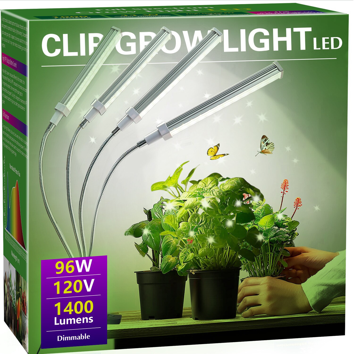 YANSUN 4-Head Clip-On Plant Grow Light with 10 Dimmable Settings, Timer, 192 LED Bulbs