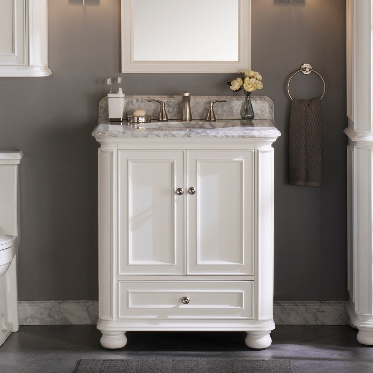 allen + roth Wrightsville 30-in White Undermount Single Sink Bathroom Vanity with Carrara Natural Marble Top