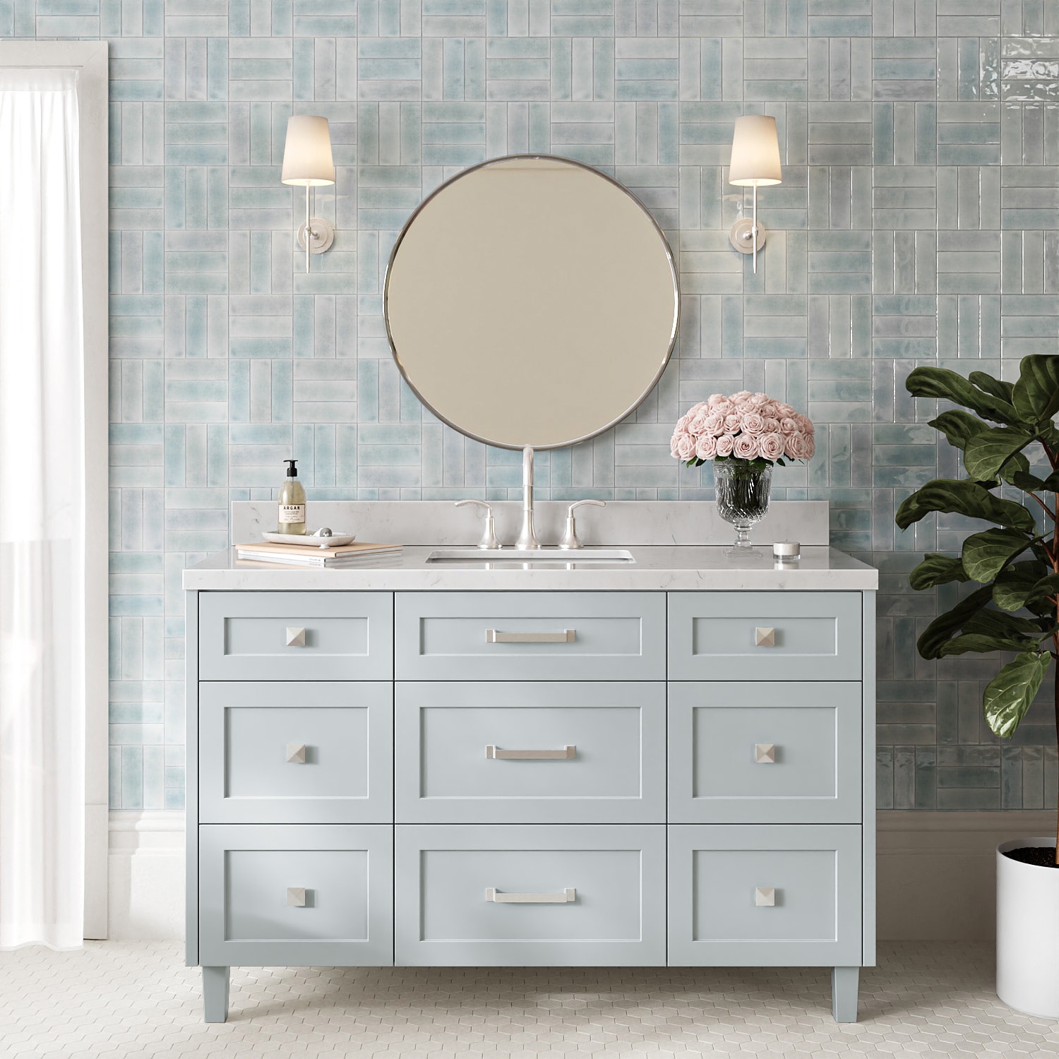 ARIEL - Monroe 54-in Gray Undermount Single Sink Bathroom Vanity with Carrara White Quartz Quartz...
