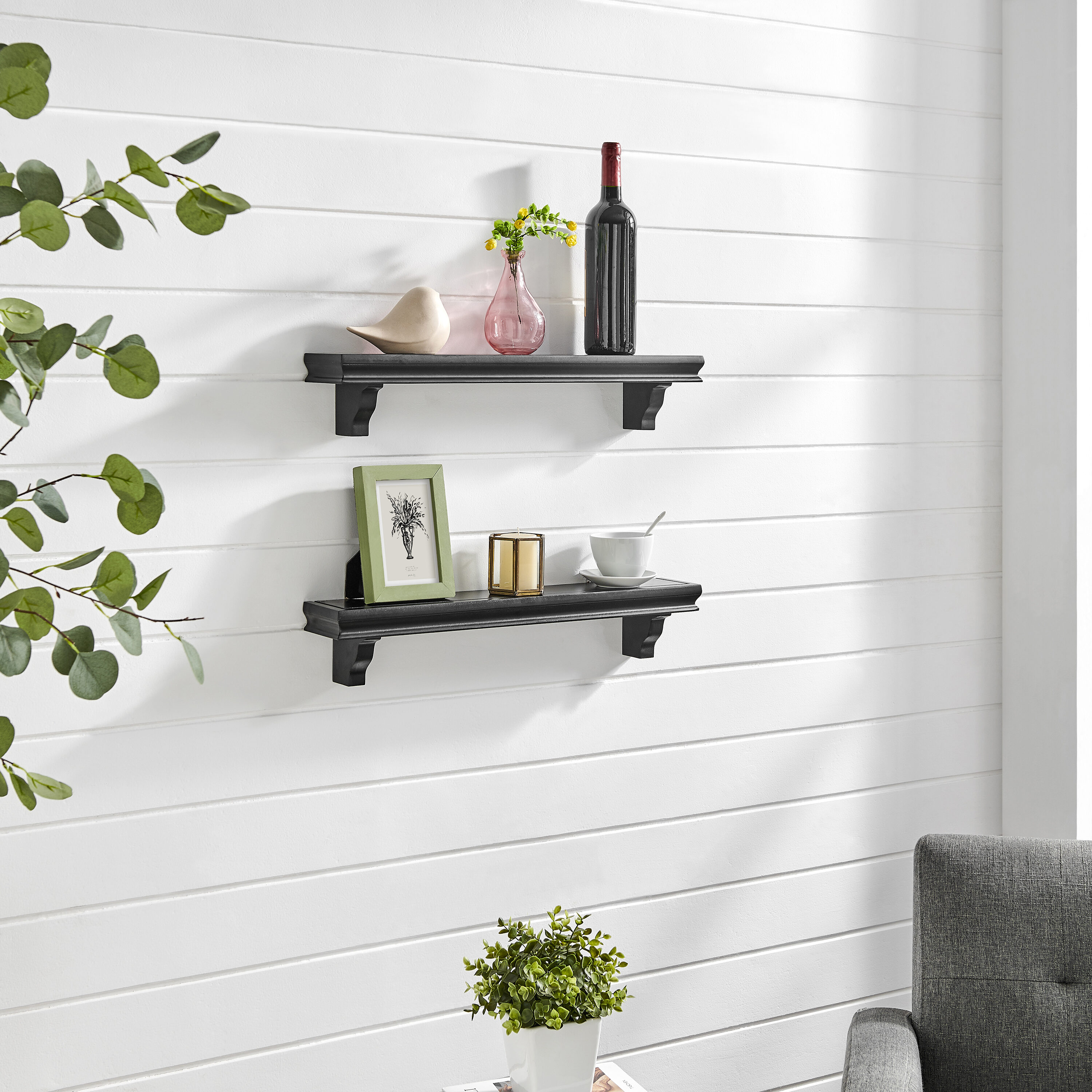 Danya B. 3.875-in L x 23.625-in D x 4-in H Black Rectangular Floating Shelf  (2 Shelves) in the Wall Mounted Shelving department at