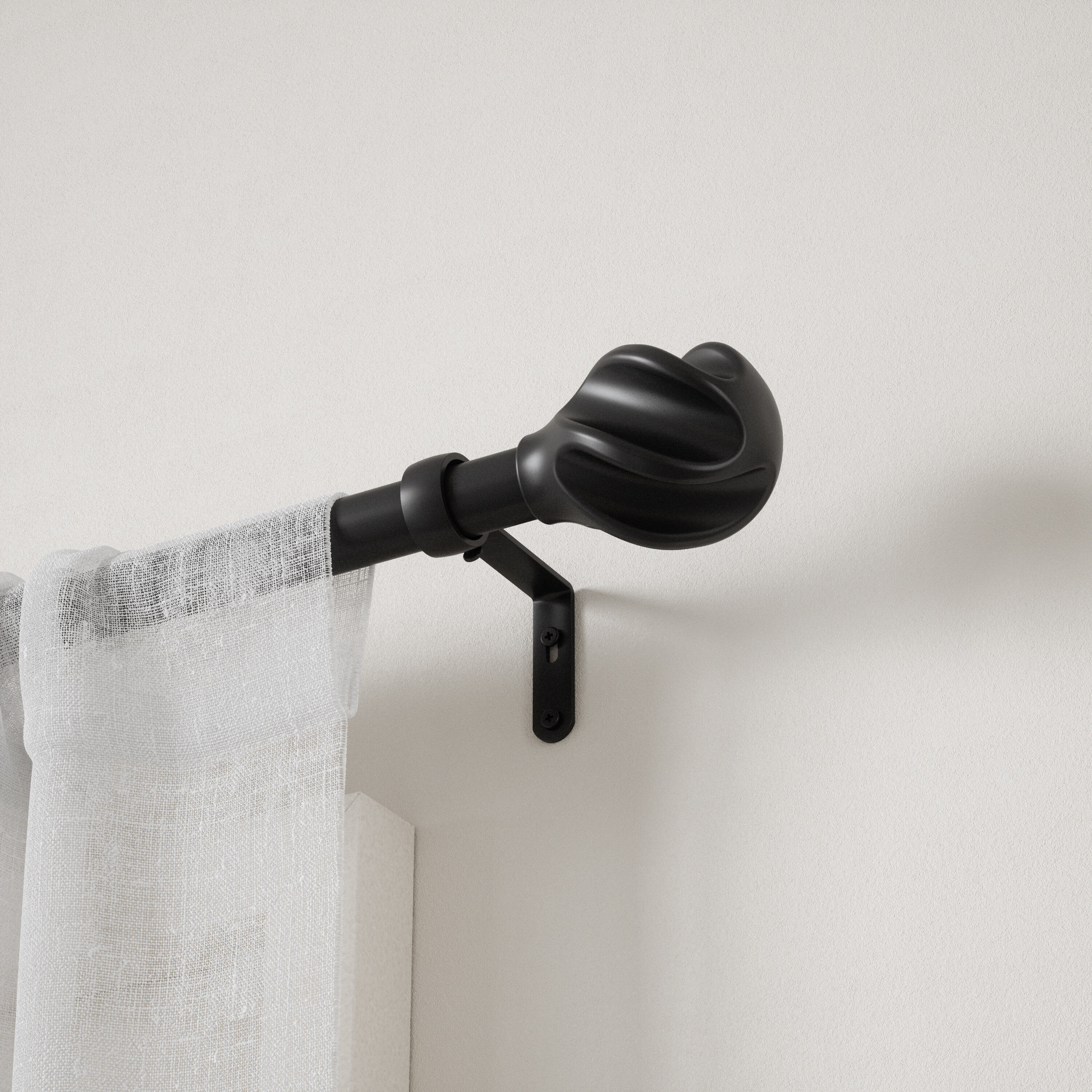 Matte Black Adjustable Steel Curtain Rod with Twirl Finial