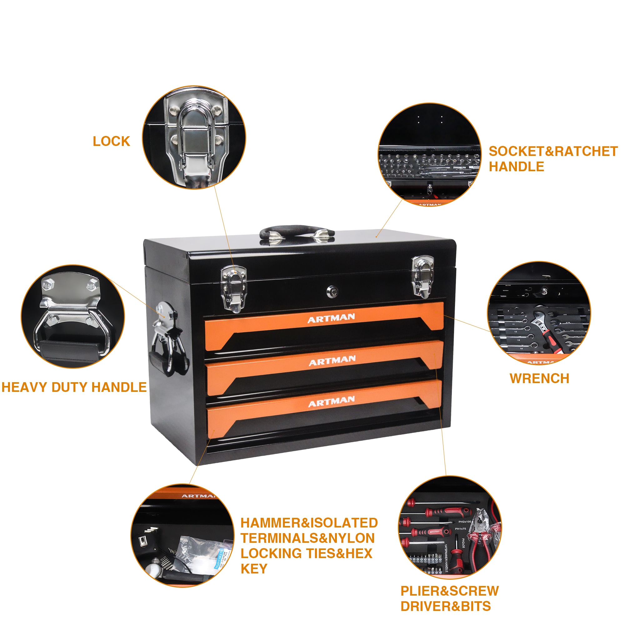 Siavonce Bottom Tool Cabinets 10.63-in W x 13.86-in H 3-Drawer Steel Tool Cabinet (Orange) XH11198 Sansujyuku sansujyuku.com