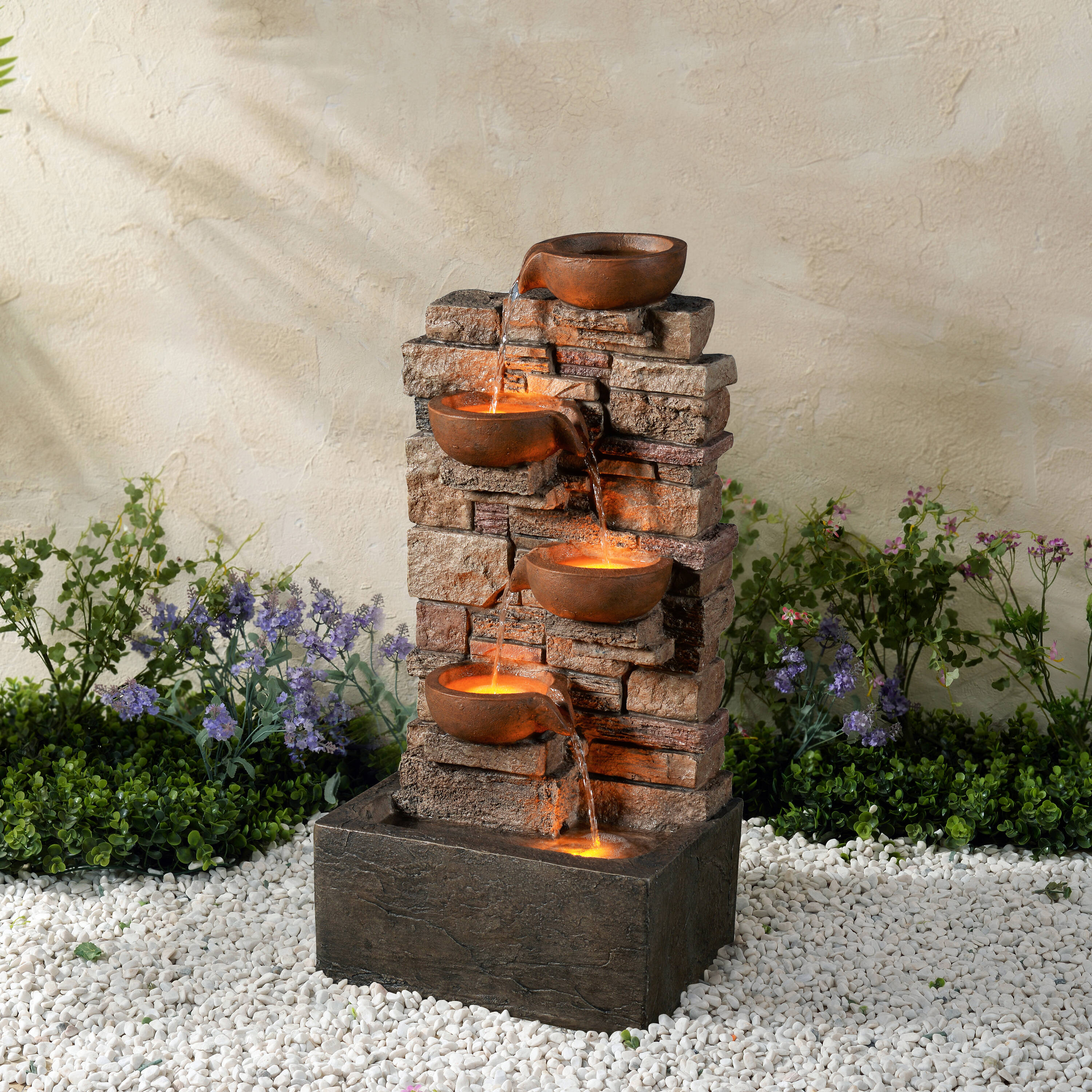 Style Selections 29.5-in H Resin Water Tiered Outdoor Fountain Pump ...