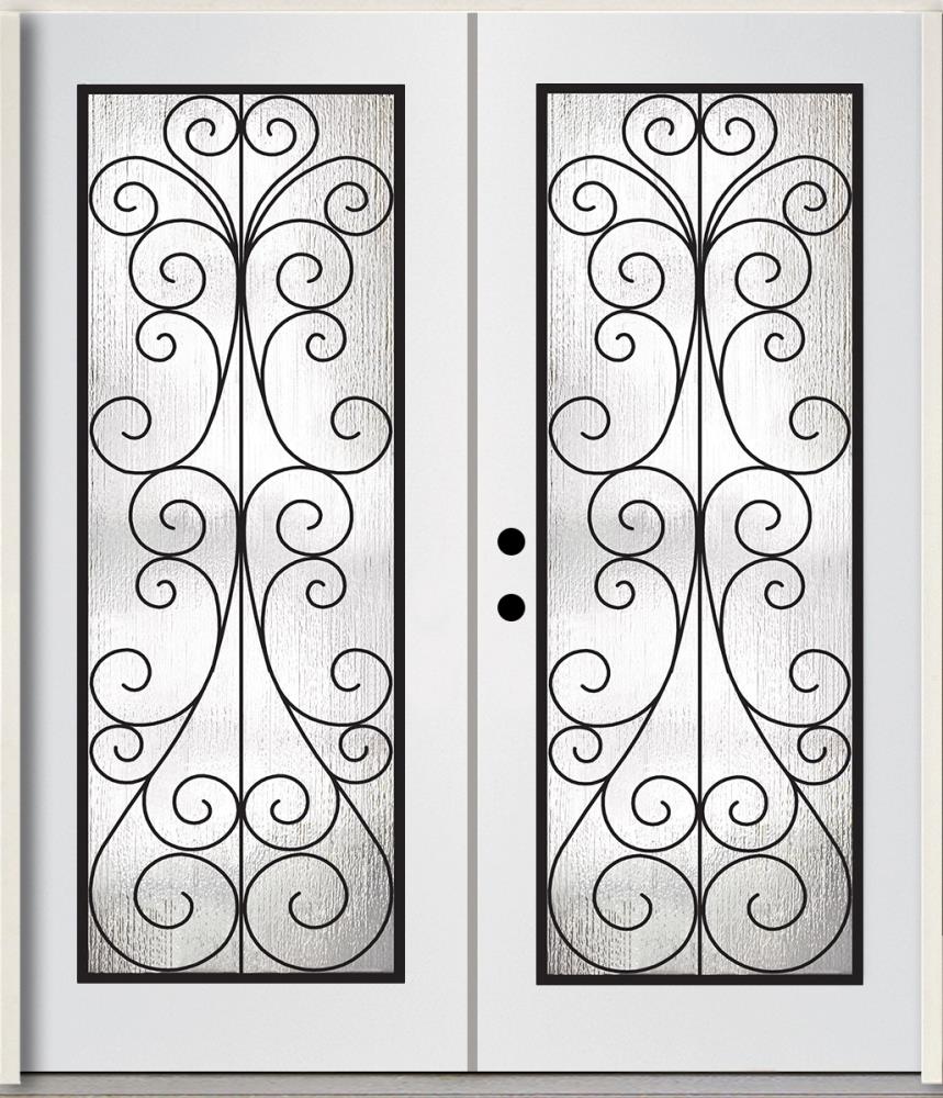 RELIABILT LO921832 72-in x 80-in x Fiberglass Full lite Right-hand inswing Modern White Painted Prehung Double Front Door Insulating core