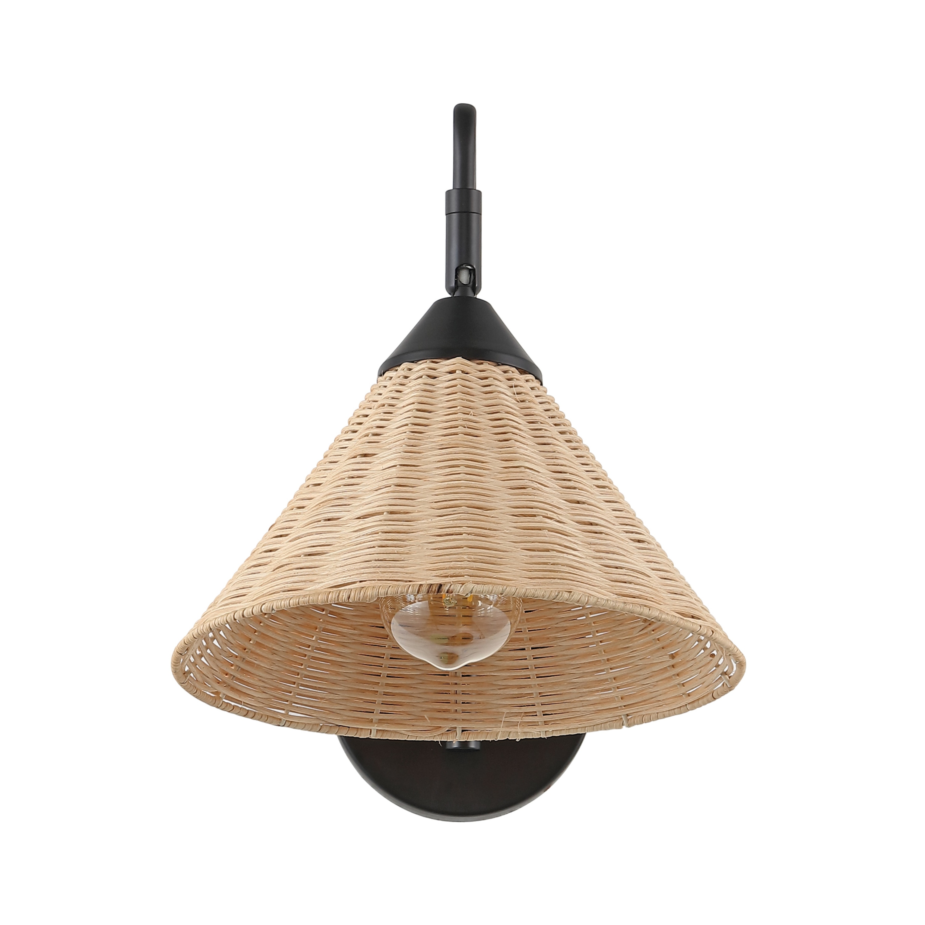 Black Iron Swing Arm Sconce with Natural Woven Shade