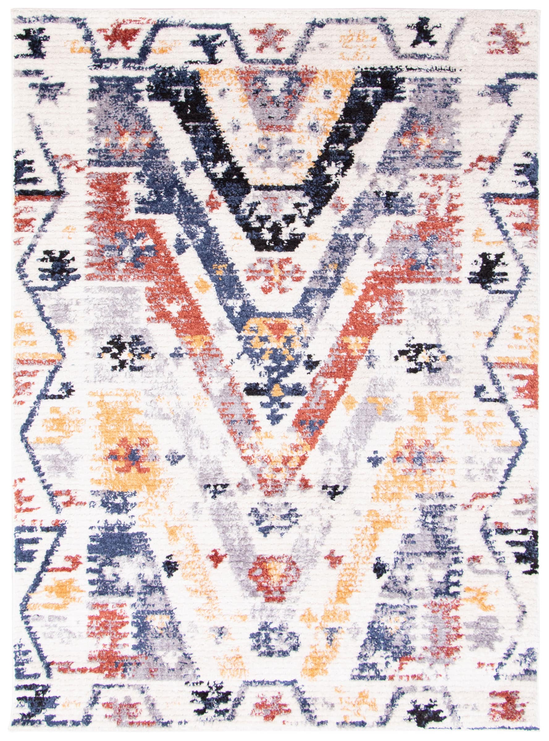 ECARPETGALLERY 358393 5 x 7 (ft) Polyester White Rectangular Indoor Geometric Area rug
