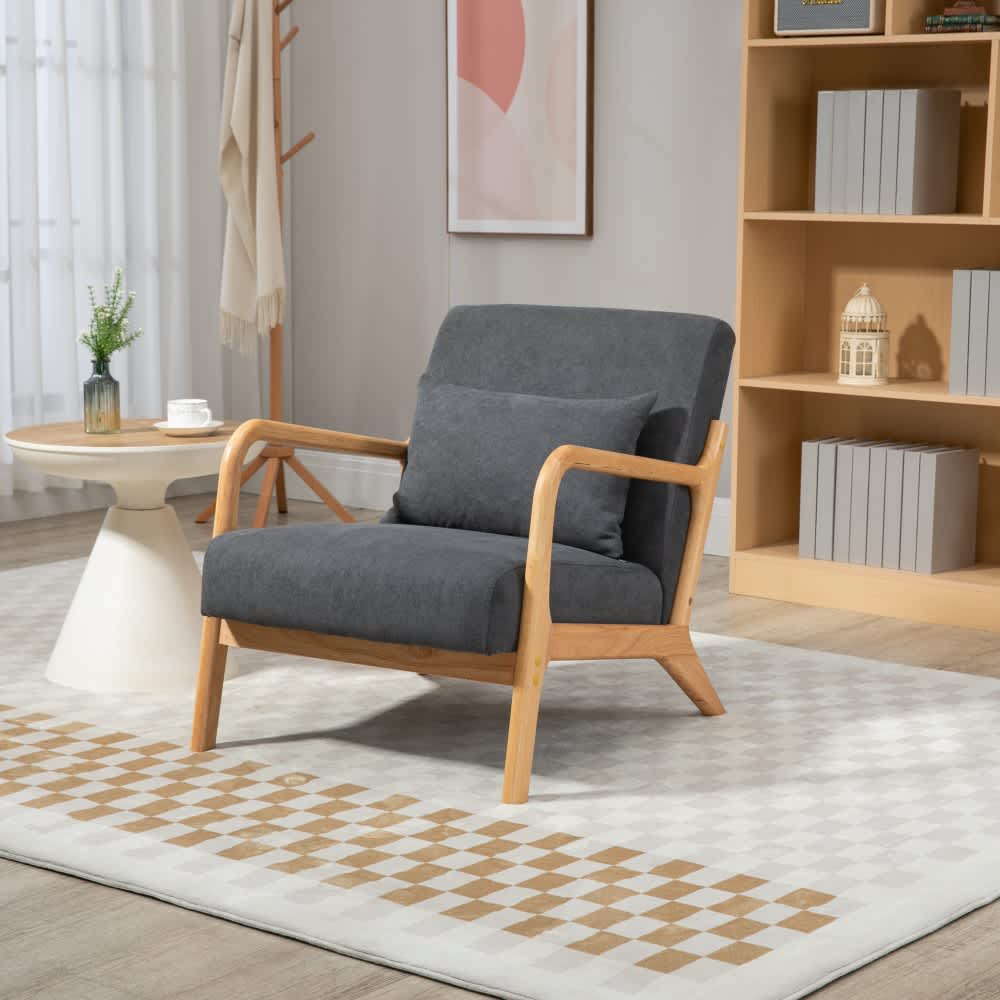 Coolbibila ALICE-DINING-GRAY Mid Century Modern Gray Velvet Accent Chair with Wood Frame and Cushion for Dining room or Kitchen