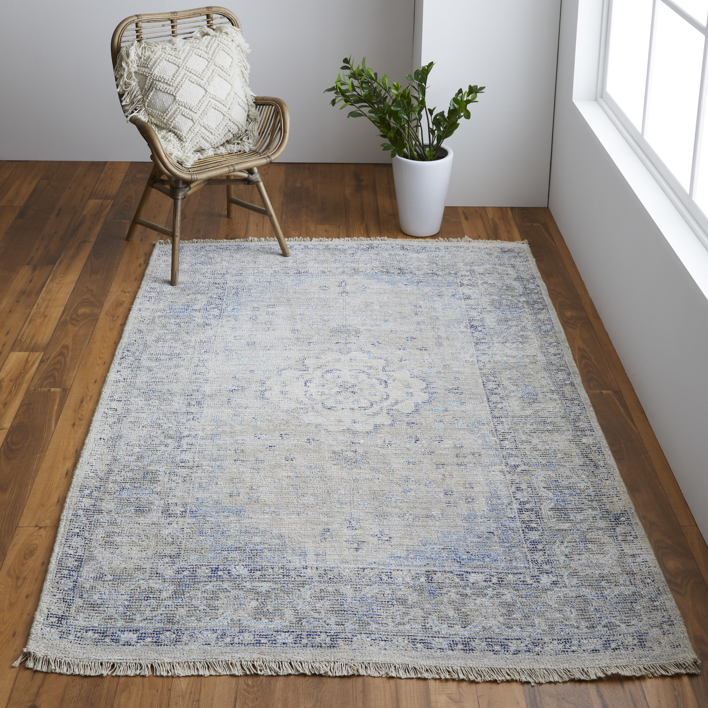 Spa Blue & Warm Gray Handmade Tufted Wool-Viscose Blend Area Rug - 2' x 3'