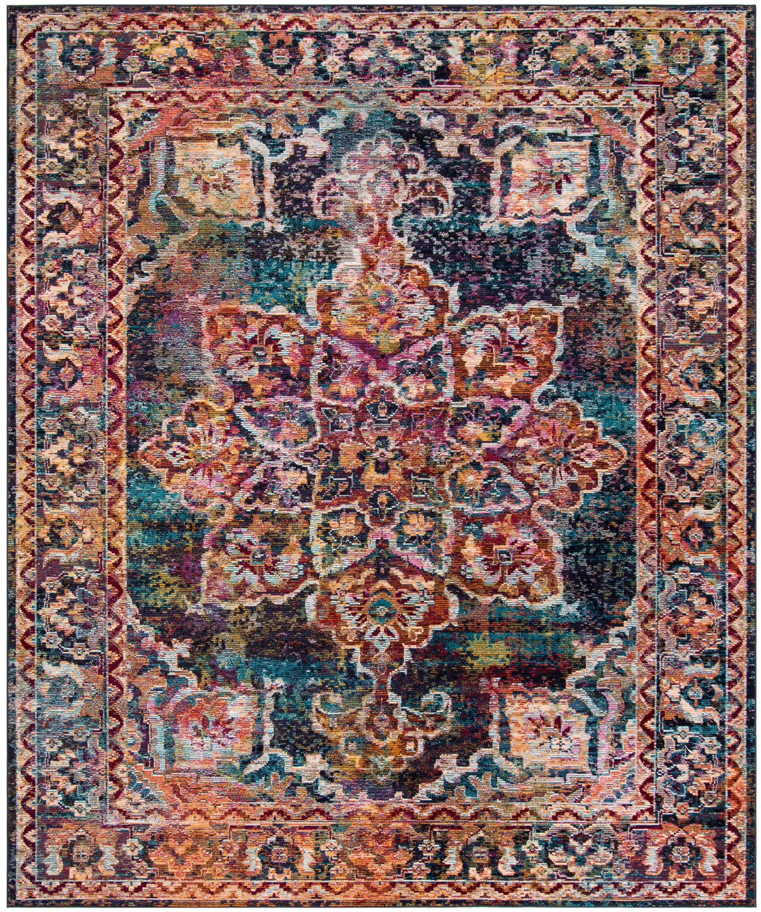 Light Blue and Navy Synthetic 9' x 12' Rectangular Area Rug