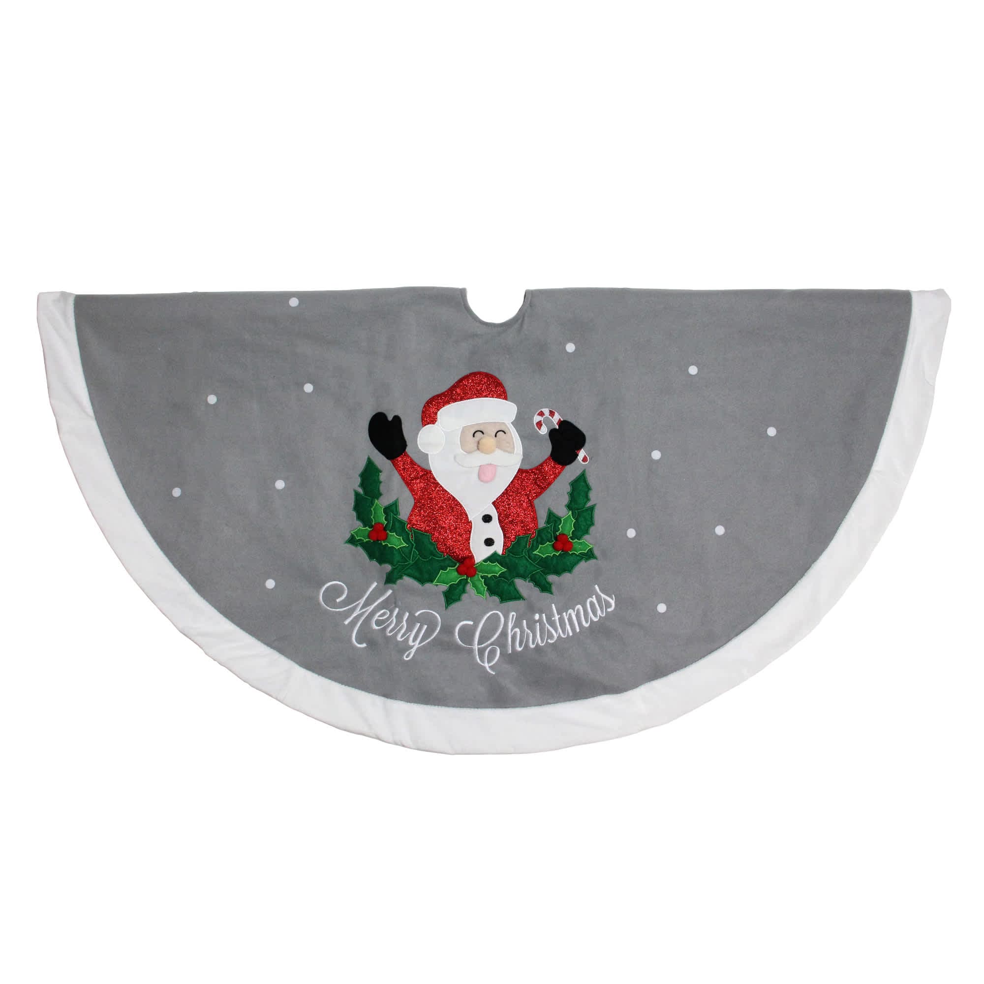 Dyno Seasonal Solutions 48 inch Gray and White Traditional Happy Santa Christmas Tree Skirt