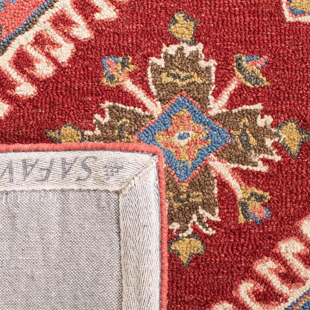 Handmade Rustic-Chic Red and Blue Wool Round Rug