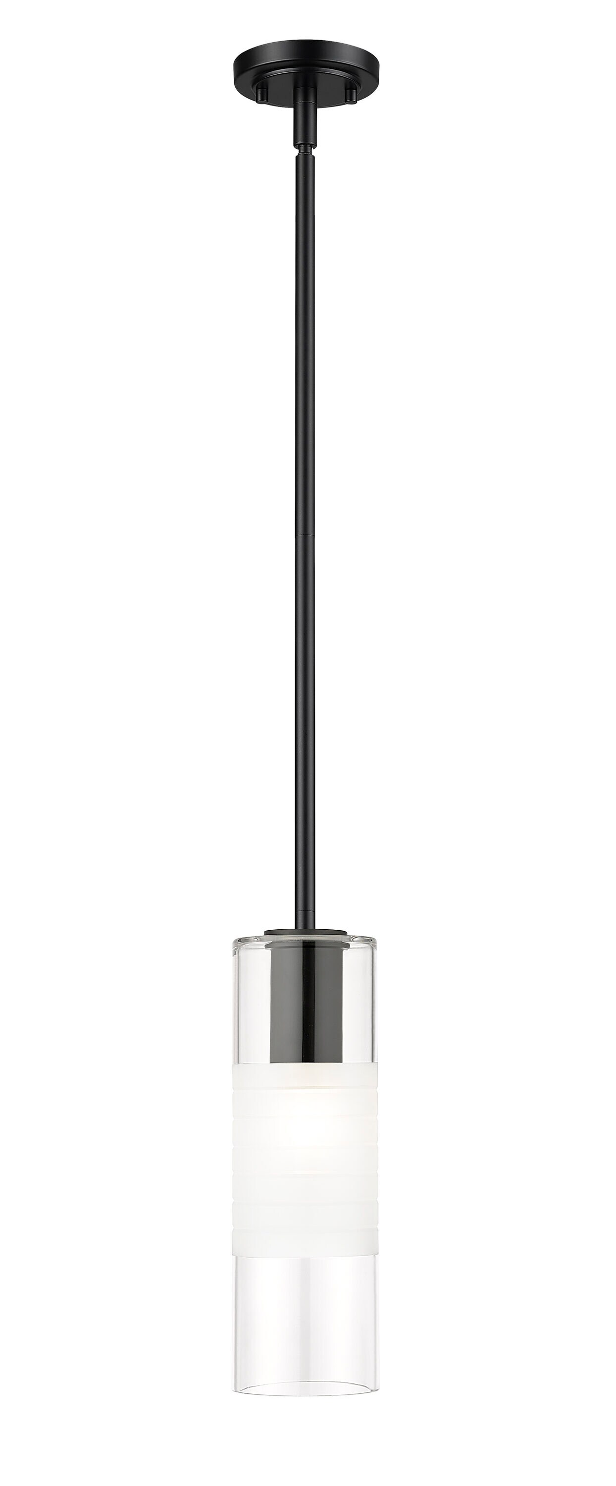 Z-Lite 824P-ROD-MB Alton 1 -Light Matte Black Transitional Opal glass Cylinder Mini Hanging Pendant light